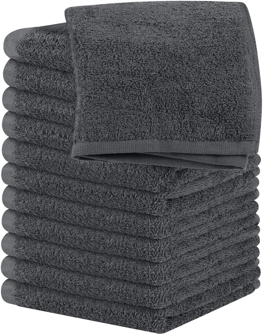 Utopia Towels 12 Pack 100% Ring Spun Cotton Premium Quality Flannel Face Cloths Highly Absorbent and Soft Feel Fingertip Towels Grey