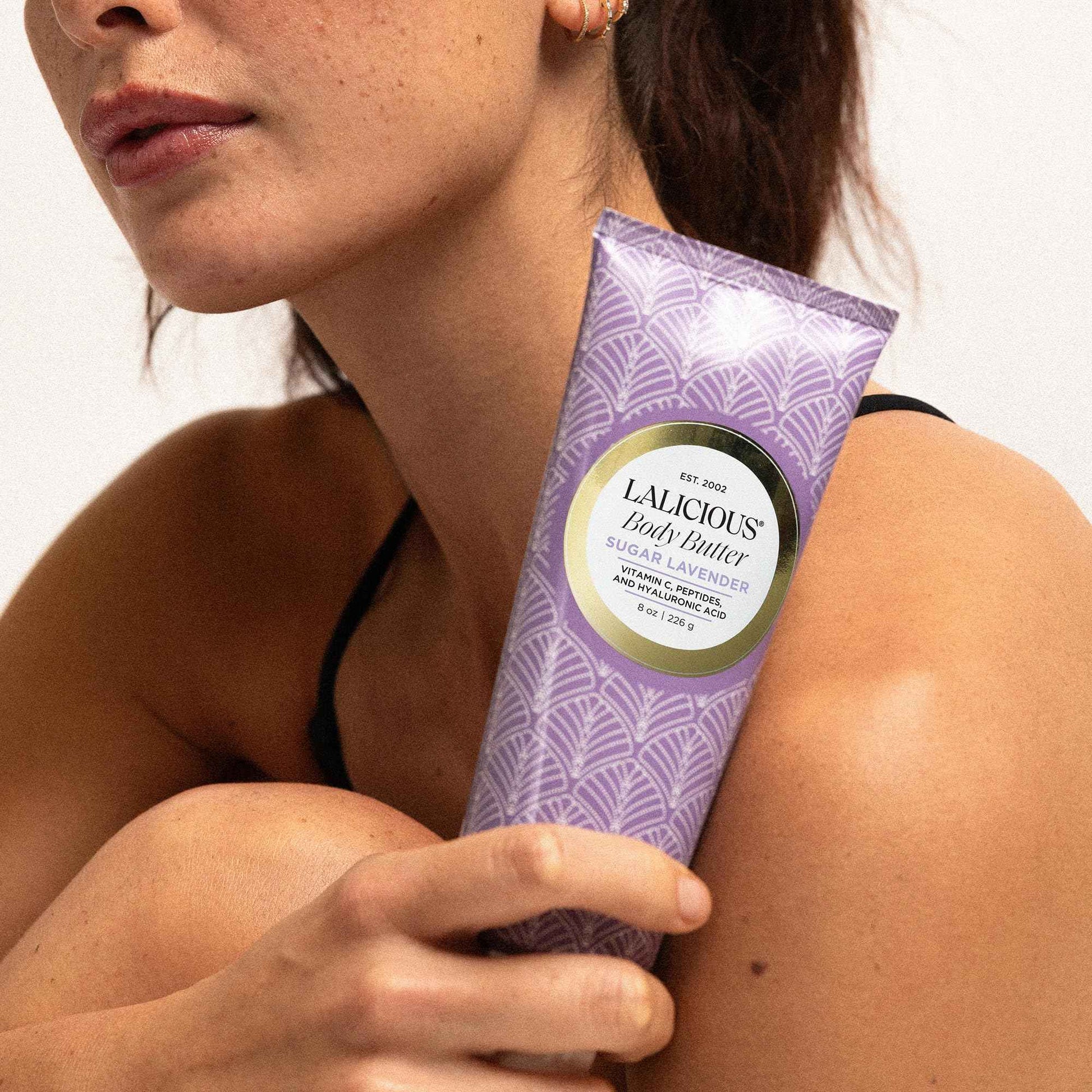 LaLicious Sugar Lavender Body Butter - Hydrating Body & Skin Moisturizing Cream with Whipped Shea Butter, Vitamin E, Cucumber Extract & Apricot Oil - No Parabens (8oz)