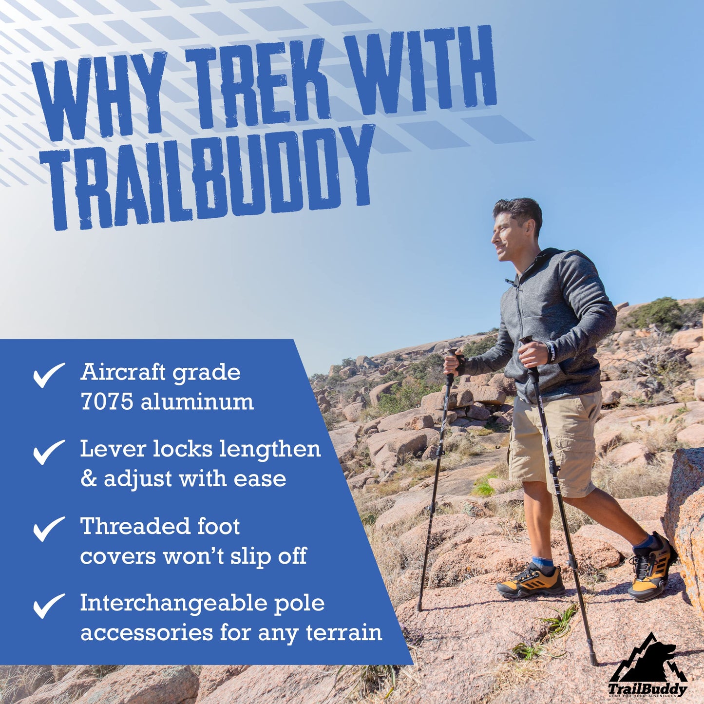 TrailBuddy Trekking Poles - Adjustable Hiking Poles for Snowshoe & Backpacking Gear - Set of 2 Collapsible Walking Sticks, Aluminum with Cork Grip