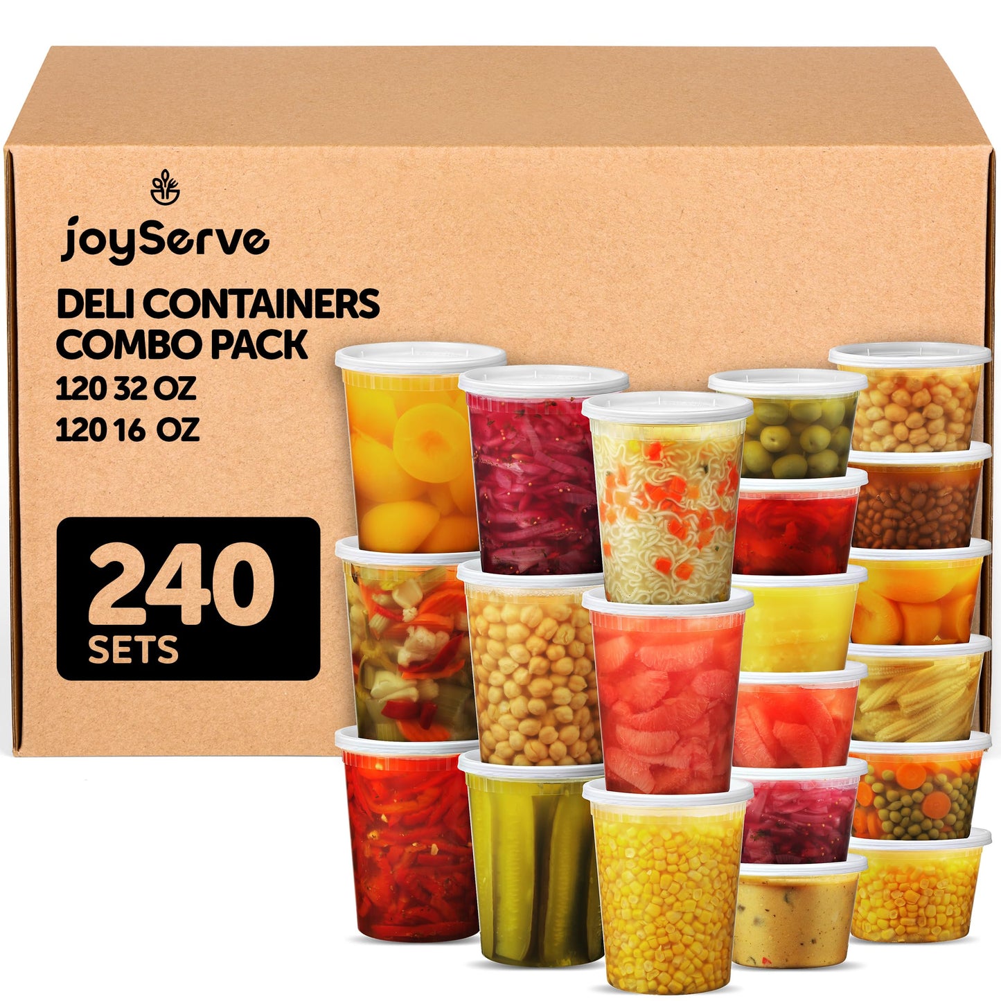 JoyServe Deli Food Containers with Lids - (240 Sets) Bulk Case of 120-32 Oz Quarts & 120-16 Oz Pints Airtight Food Storage Takeout Meal Prep Containers, BPA-Free, Dishwasher, Microwave Safe