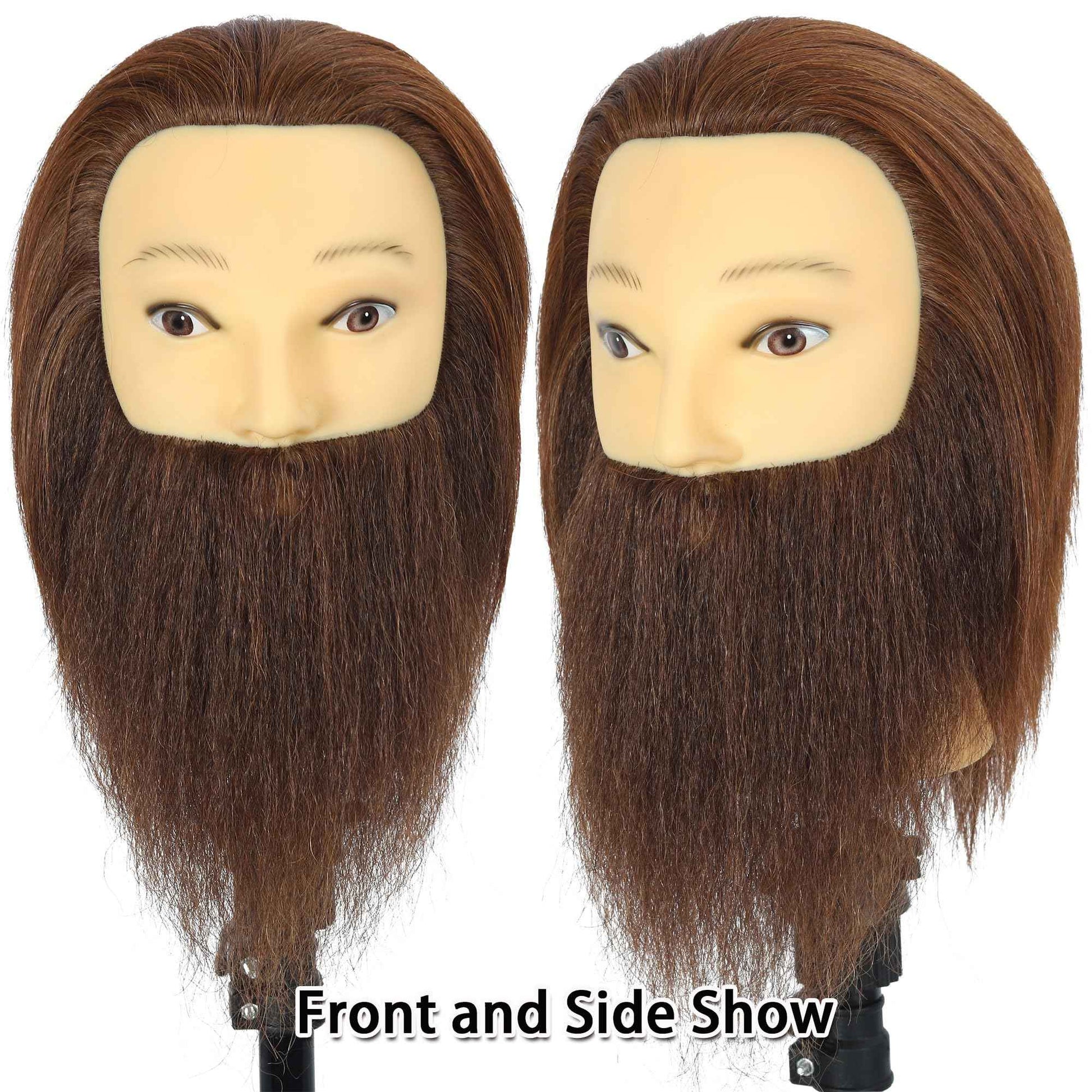 TKIMHEQ Male Mannequin Head with Beard 100% Human Hair Haircut Training Head for Cosmetology Straight Thick Hair Manikin Head Doll Head with Stand Practice Cutting Styling (6 Inches Beard Brown#)
