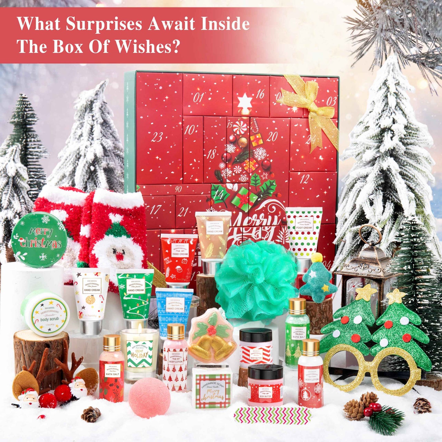 LUCOTIYA Advent Calendar 2025-24 Days of Beauty Advent Calendar, Bath and Body Gifts Sets for Women, Christmas Gifts Baskets for Women, Skincare Beauty Gift Baskets