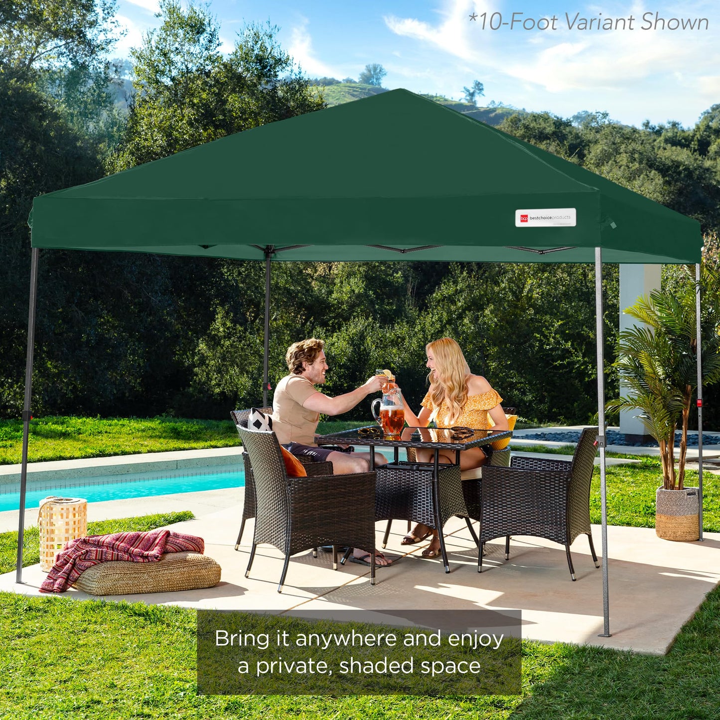 Best Choice Products 8x8ft 1-Person Setup Pop Up Canopy Tent Instant Portable Shelter w/ 1-Button Push, Case, 4 Weight Bags - Dark Green