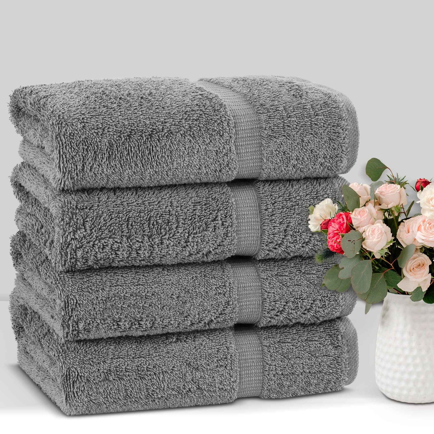 Chakir Turkish Linens Premium Cotton Absorbent Turkish Towels (Bath Towel - Set of 4, Gray)