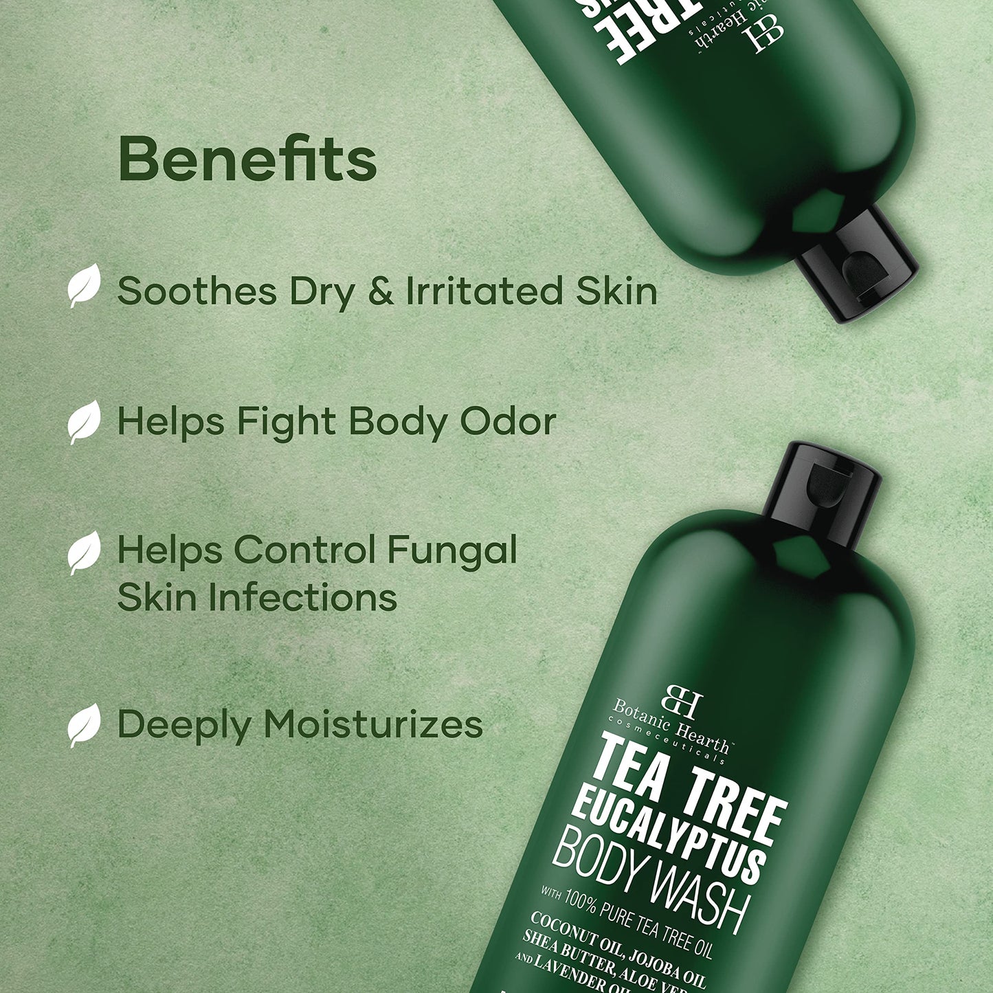 Botanic Hearth Eucalyptus Tea Tree Body Wash, Helps with Nails, Athletes Foot, Ringworms, Jock Itch, Acne, Eczema & Body Odor, Soothes Itching & Promotes Healthy Skin and Feet, 16 fl oz