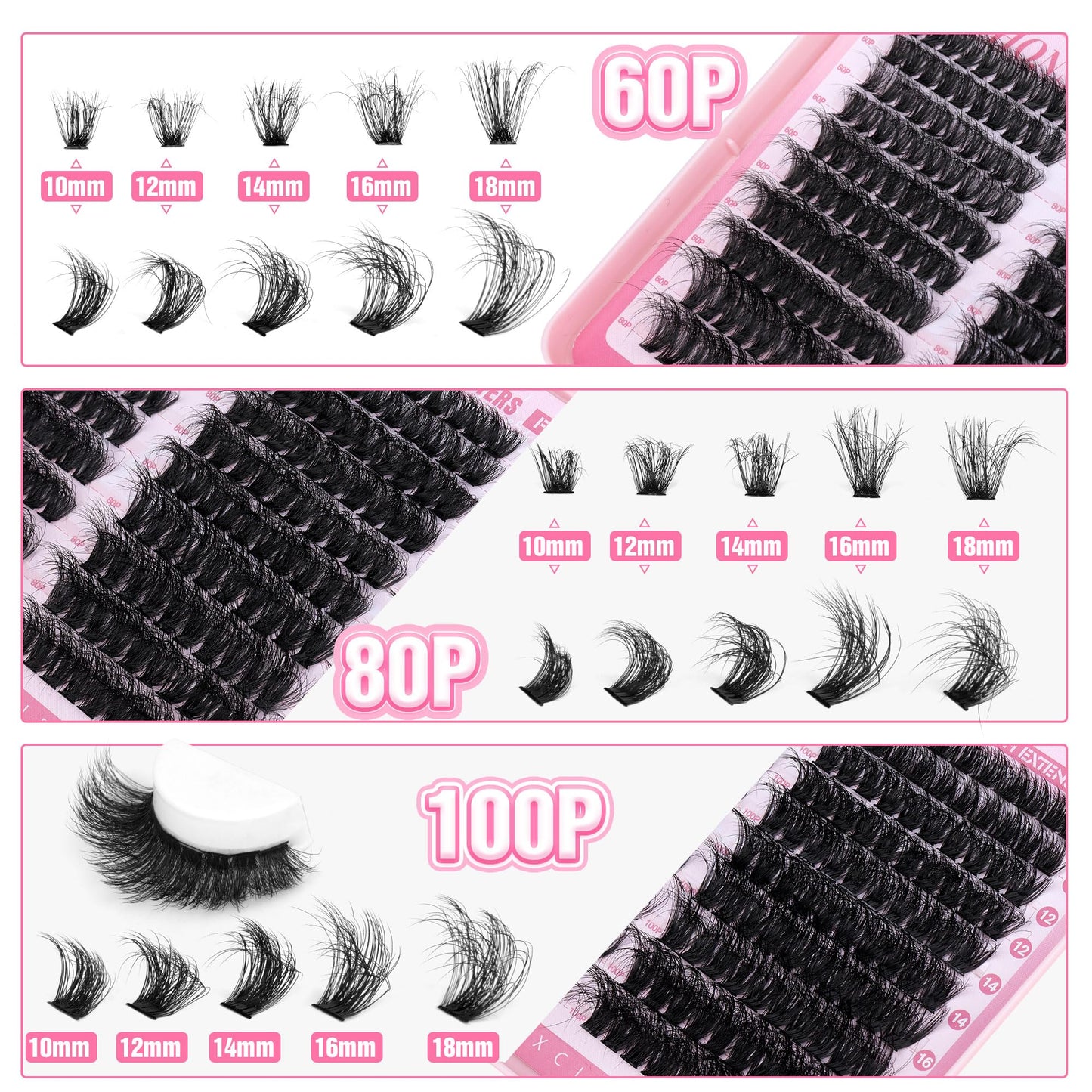 Fluffy Lash Clusters Kit 300pcs DIY Lash Extension Kit 60D+80D+100D Individual Lashes D Curl 10-18mm Cluster Eyelash Extensions Kit with Lash Bond and Seal and Tweezers by ALPHONSE