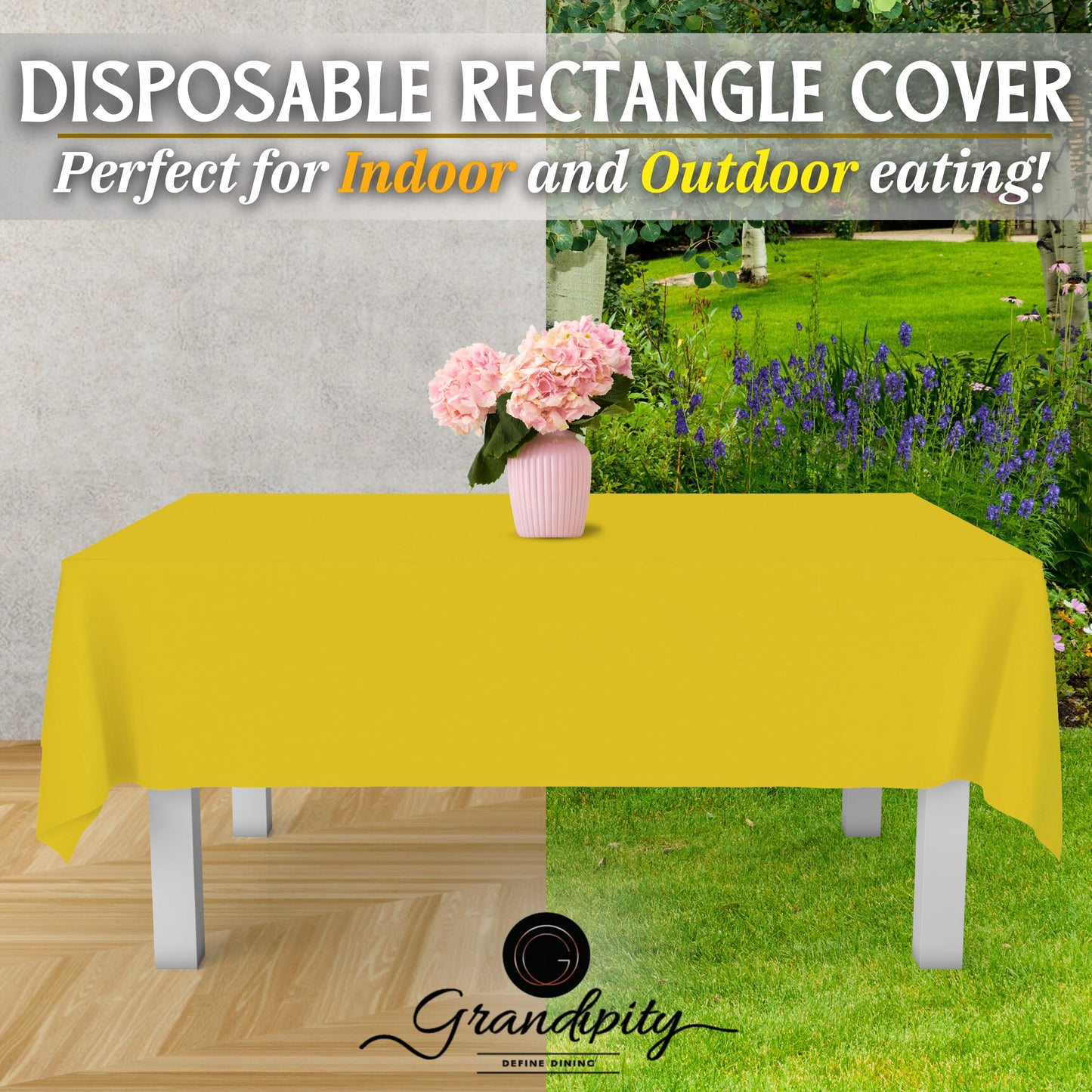 Grandipity Yellow 12 Pack Premium Disposable Plastic Tablecloth 54 Inch. x 108 Inch. Decorative Rectangle Table Cover