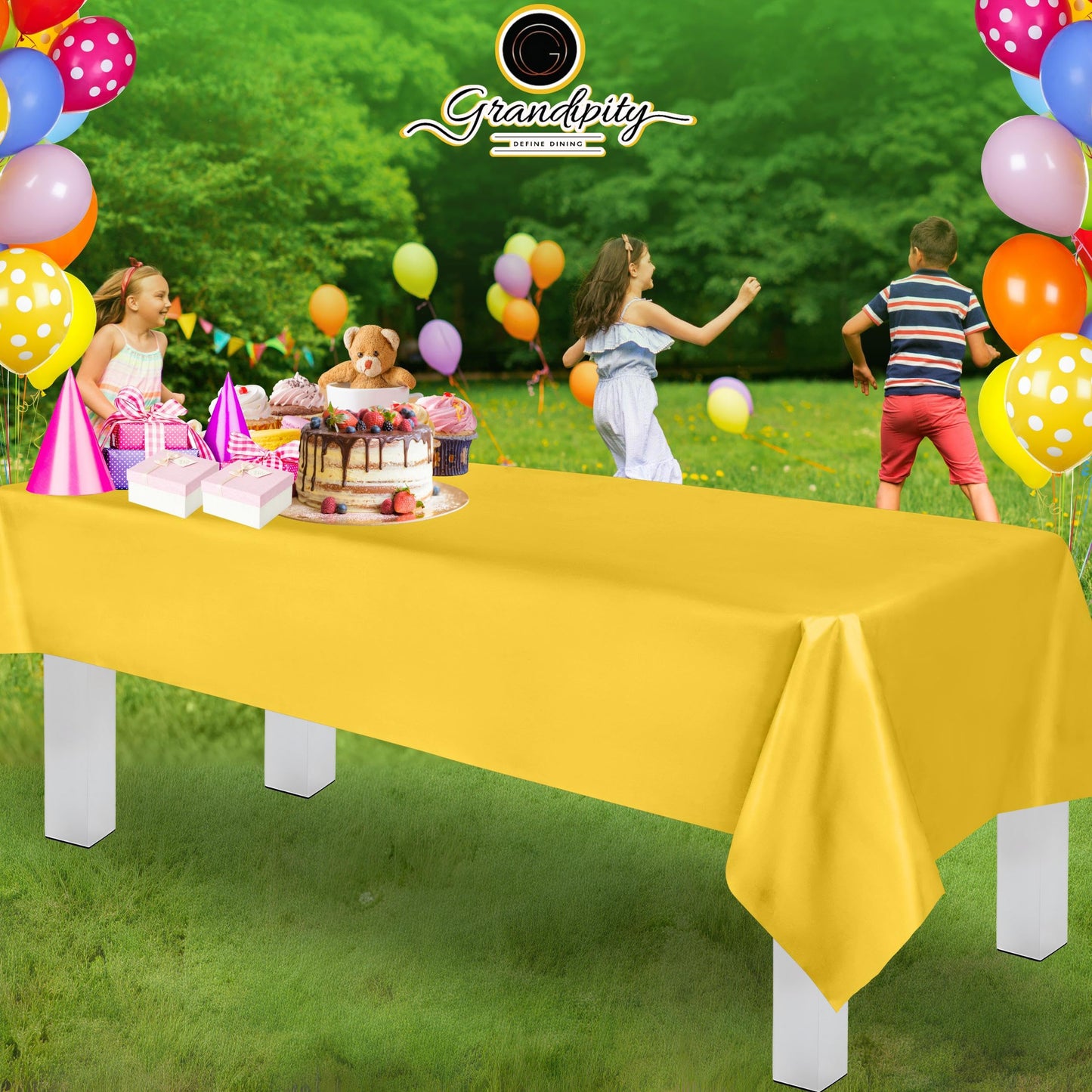 Grandipity Yellow 12 Pack Premium Disposable Plastic Tablecloth 54 Inch. x 108 Inch. Decorative Rectangle Table Cover