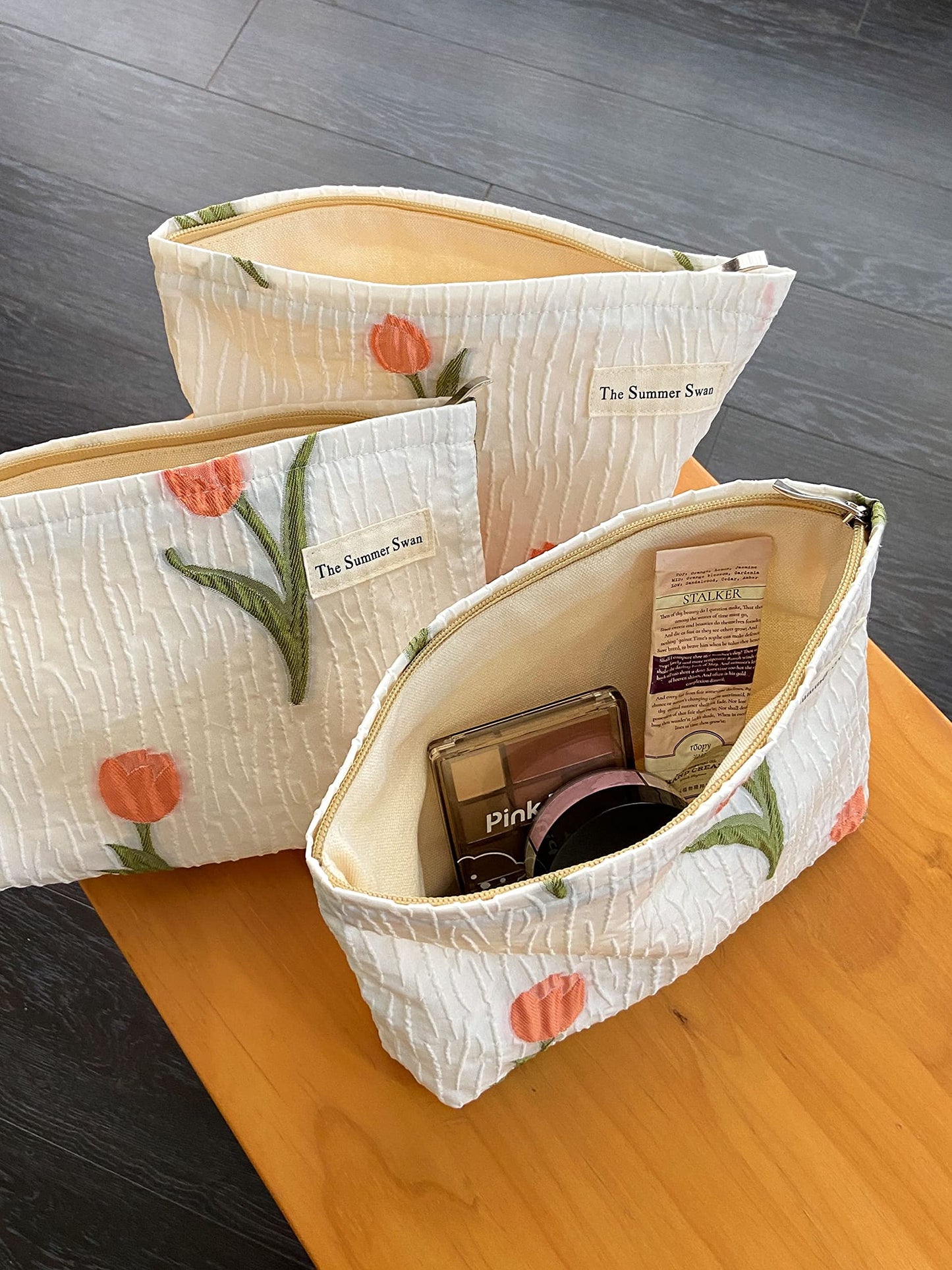 The Summer Swan | Large Aesthetic Makeup Bag | Floral Makeup Bag | Mid-day Clutch | Period Kit Bag | Hygiene Bag | Skincare Bag | Cute Makeup Bag (Tulip)
