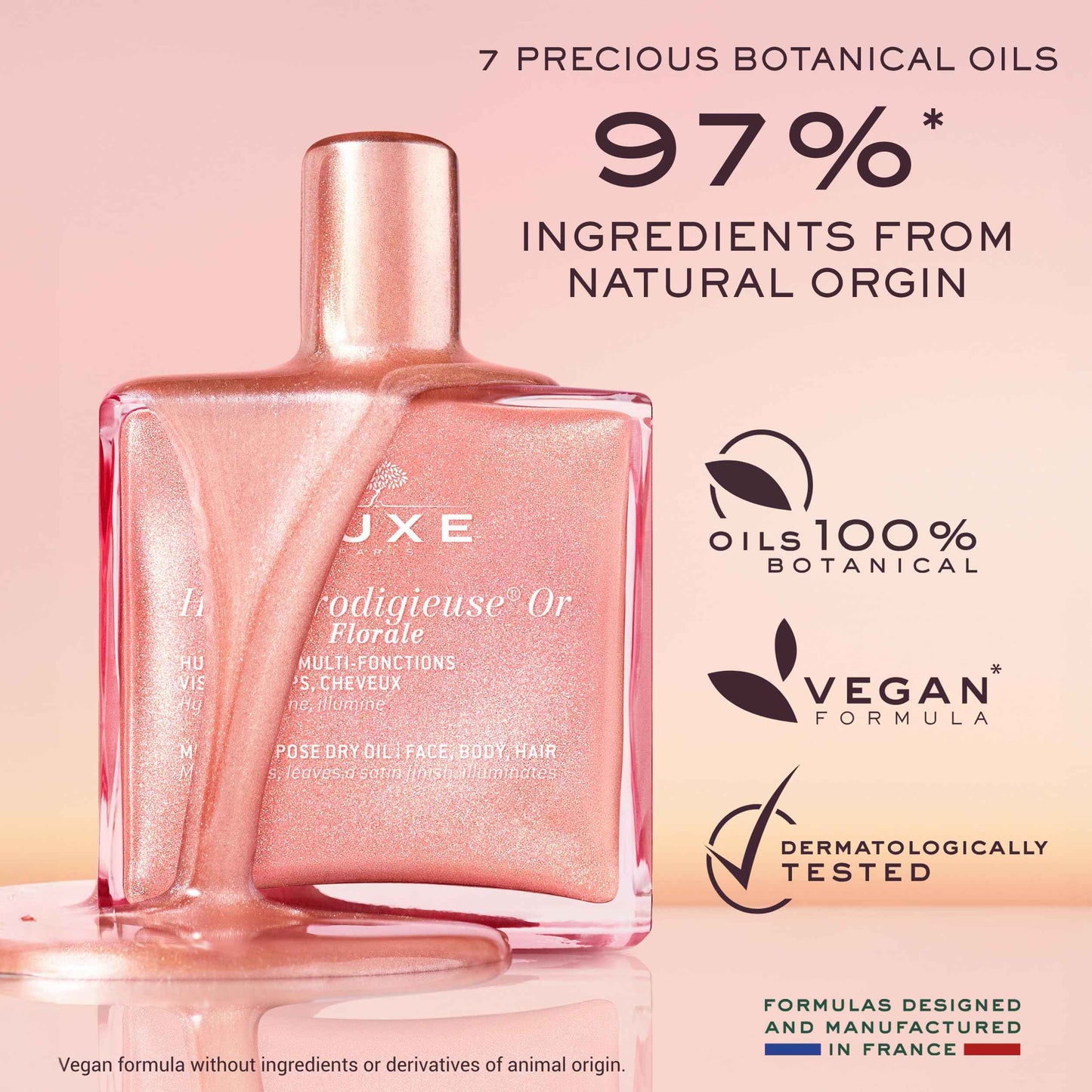 Nuxe Huile Prodigieuse Floral Shimmering Multi Purpose Dry Oil for Face Body. Luxurious Radiant Glow and Hydration, 1.6 Fl Oz