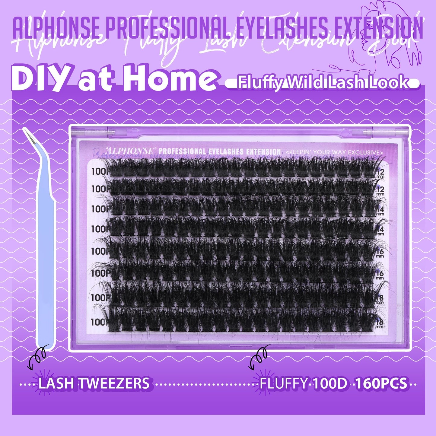 Fluffy Lash Clusters Kit 12-18mm Cluster Eyelash Extensions 100D Volume Individual Lashes Clusters Thick Lash Extension Kit 160pcs pestañas pelo a pelo with tweezers by ALPHONSE