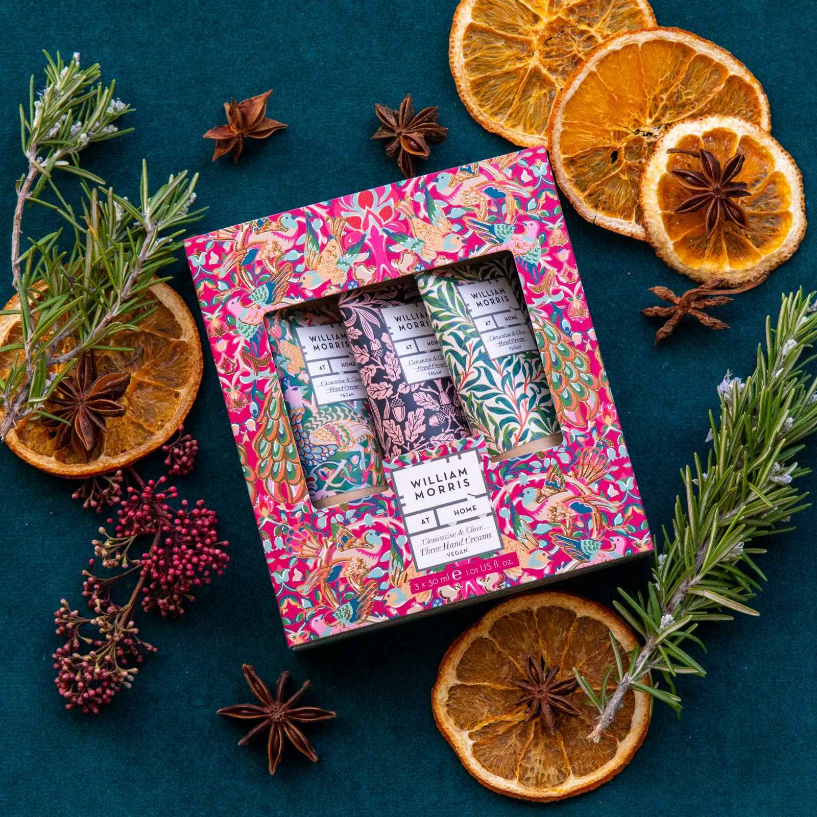 Heathcote & Ivory William Morris At Home Peacock-Three Hand Creams 3x30ml - Nourishing Trio for Soft and Supple Hands! Moisturizing Hand Cream Set, Gift-Worthy Packaging