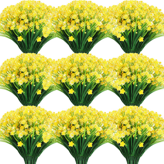 Hoteam 40 Bundles Outdoor Artificial Flowers Plants Uv Resistant for Outside Faux Flowers Plastic Fake Plants Outdoor Summer Fall Four Seasons Decoration Shrubs Garden Porch Box Decor (Yellow)