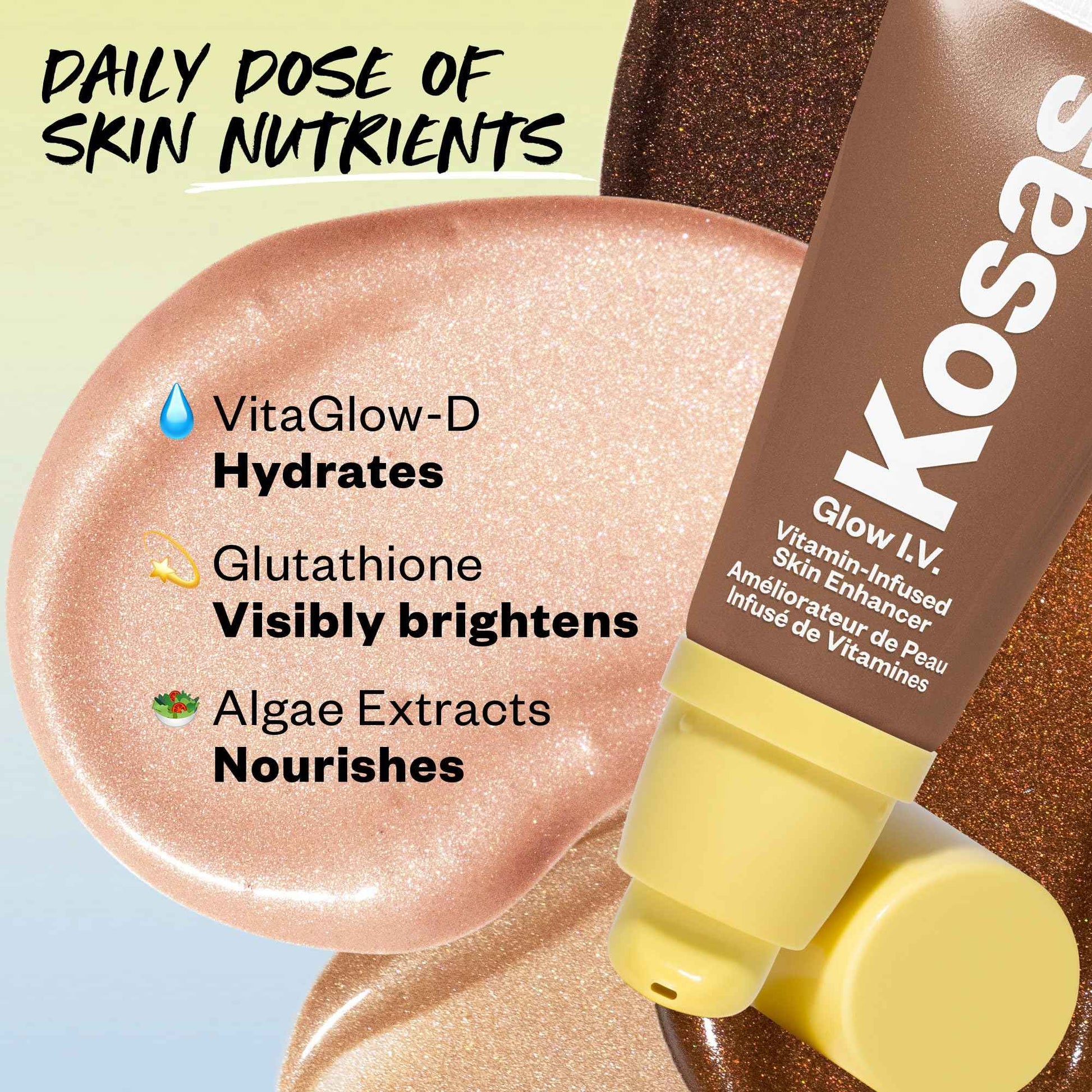 Kosas Glow I.V. Vitamin-Infused Skin Enhancer Face Makeup - Tinted Beauty Highlighter for a Healthy Glow - Illuminate
