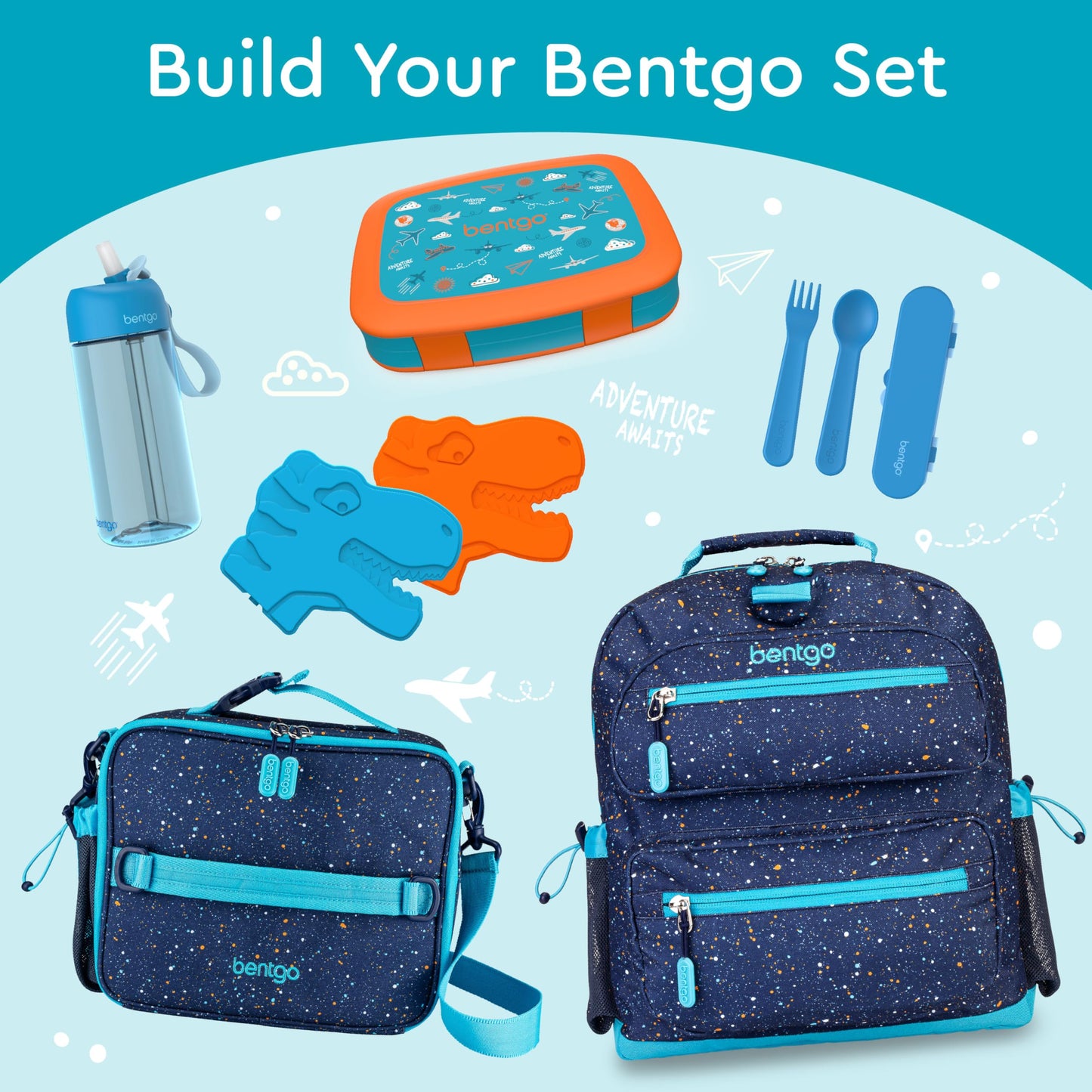 Bentgo Kids Prints Leak-Proof, 5-Compartment Bento-Style Kids Lunch Box - Ideal Portion Sizes for Ages 3-7, Durable, Drop-Proof, Dishwasher Safe, & Made with BPA-Free Materials (Planes)