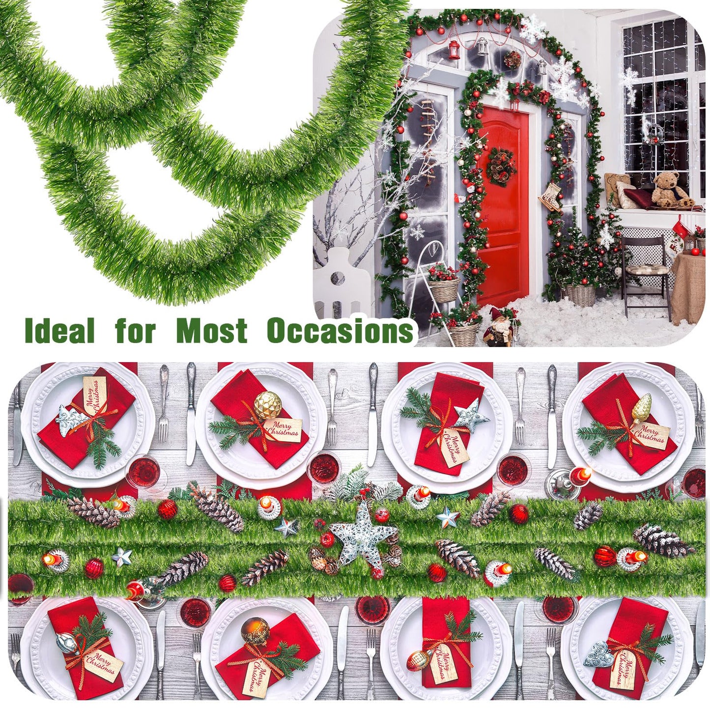 Hotop 10 Pcs Total 650 ft Christmas Garland Artificial Christmas Pine Decorative Garland Artificial Greenery Garland Decoration for Christmas Xmas Garland for Mantle Fireplace Stairs Railing Door