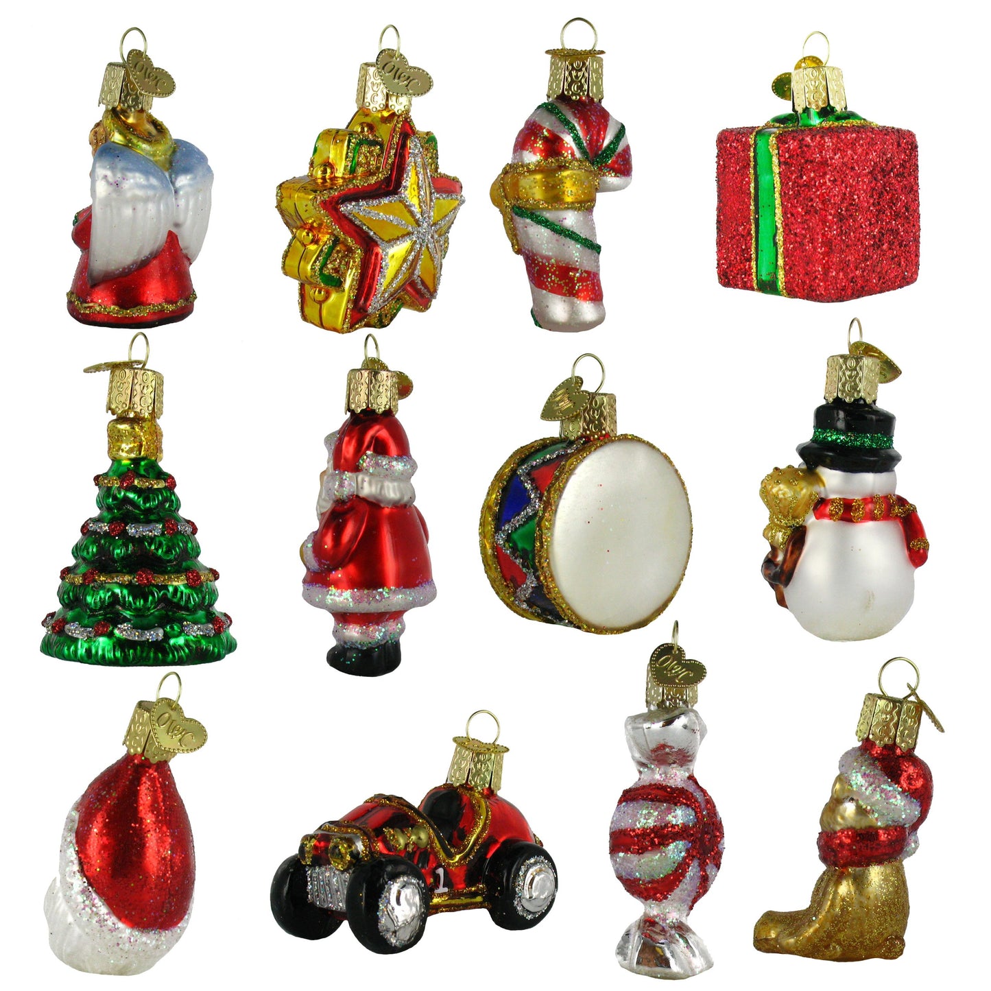 Old World Christmas Mini Christmas Set of 12, 1 " to 2 " Glass Ornaments