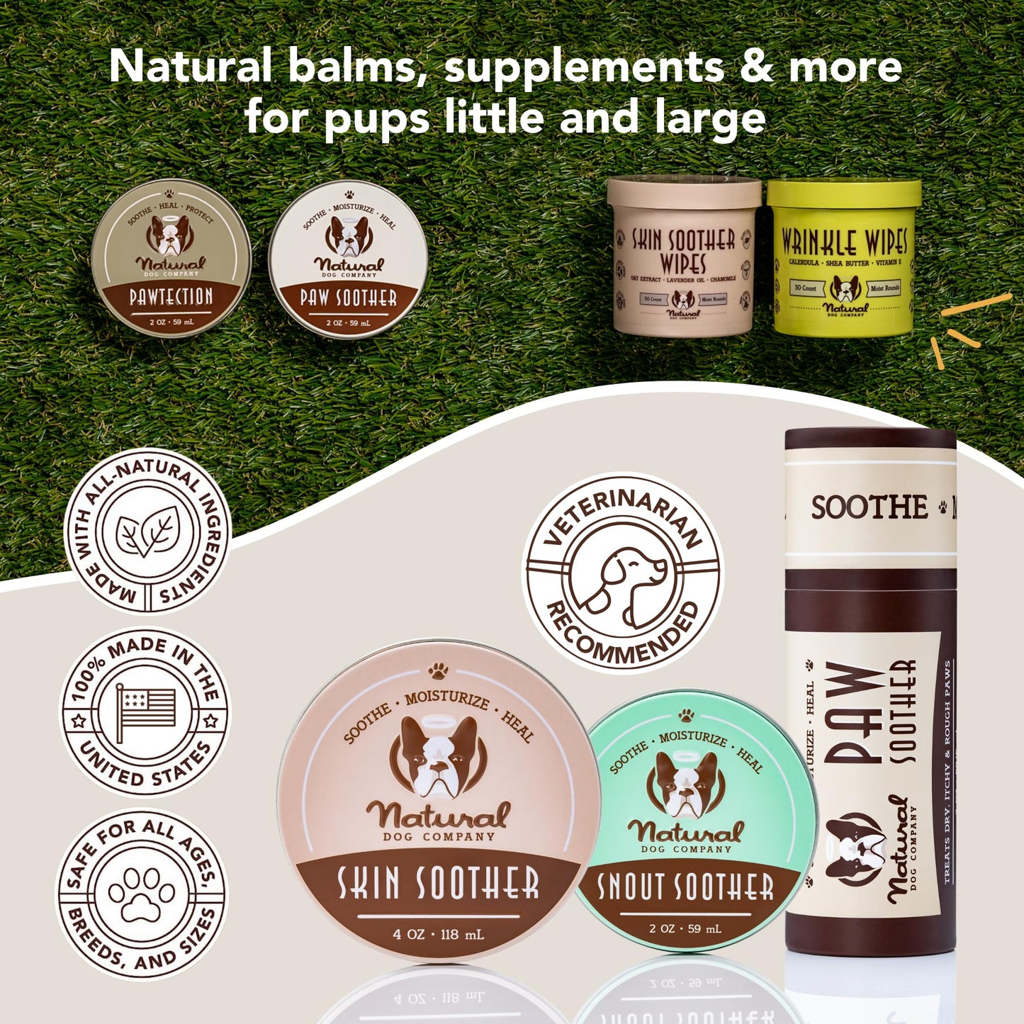 Natural Dog Company Paw Soother Balm, 4 oz. Tin, Dog Paw Cream and Lotion, Moisturizes & Soothes Irritated Paws & Elbows, Protects from Cracks & Wounds