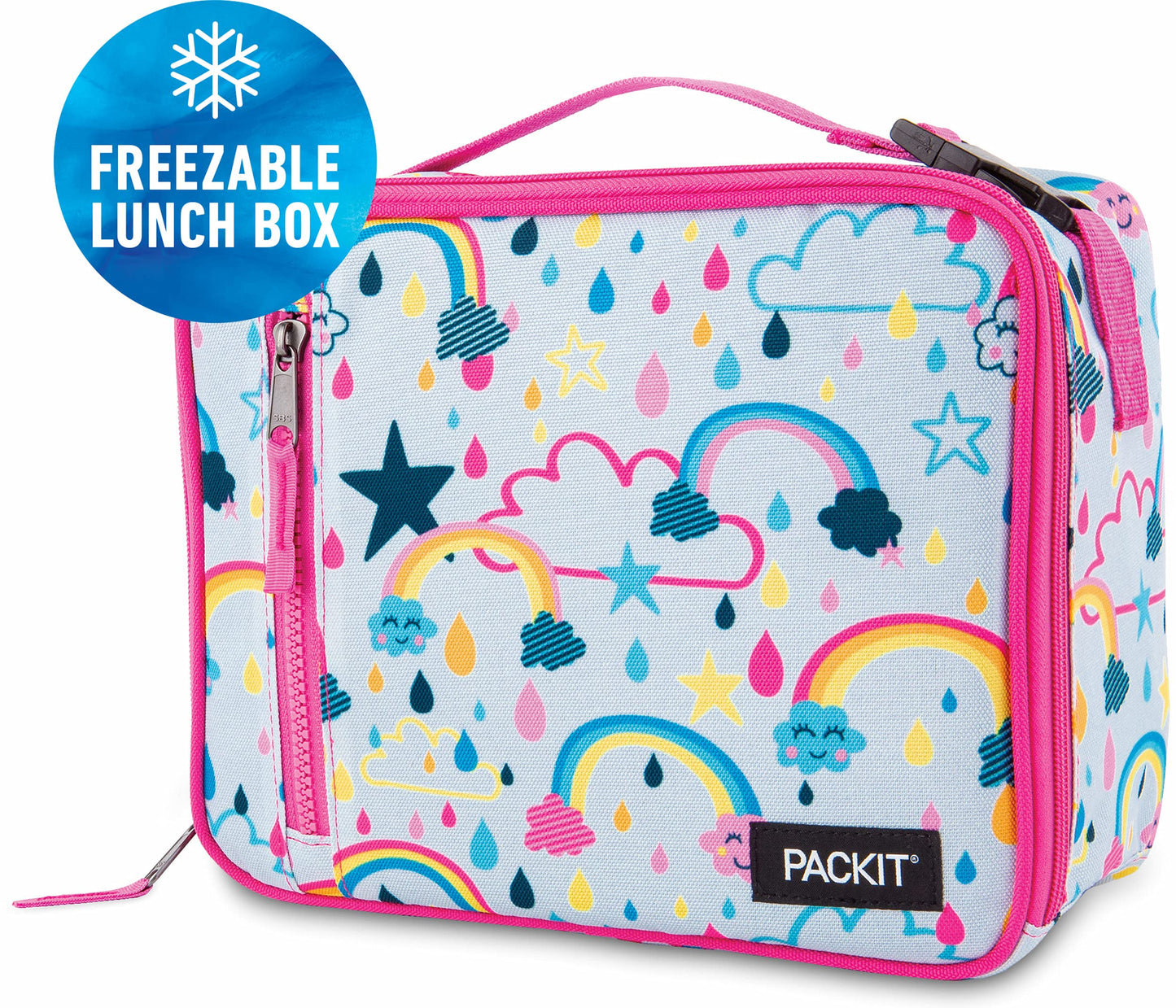 PackIt Freezable Classic Lunch Box, Rainbow Sky, Built with EcoFreeze Technology, Collapsible, Reusable, Zip Closure With Zip Front Pocket and Buckle Handle, Perfect for School Lunches