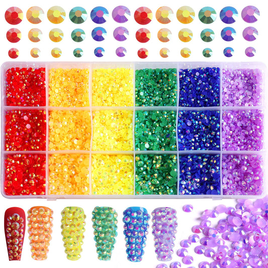 FULZTEY Flatback Resin Rhinestones 19200pcs Crystal Rhinestones Nail Gem Stones 6 Color Jelly Nails Rhinestones for DIY Crafts Clothes Shoes Makeup Tumblers Jewelry Decoration 3/4/5 mm