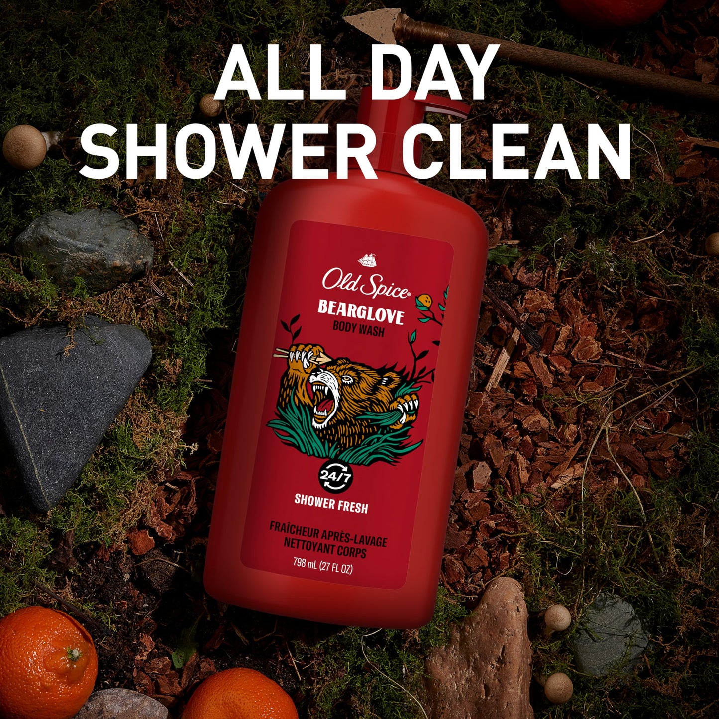 Old Spice Body Wash for Men, 3X Defense, 24/7 Shower Fresh with Long Lasting Lather, Wild Bearglove Scent, 33.4 fl oz (Pack of 4)