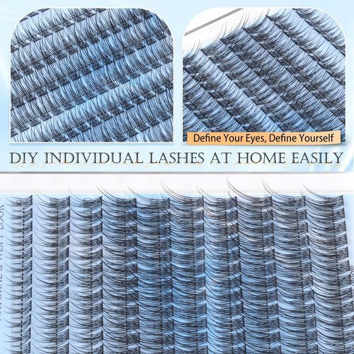 PHKERATA Natural Lash Clusters Wispy Eyelash Clusters C Curl Lashes Clusters 200Pcs Individual Lashes DIY Cluster Eyelash Extensions with Soft Lash Band, 9-14 mm Mix
