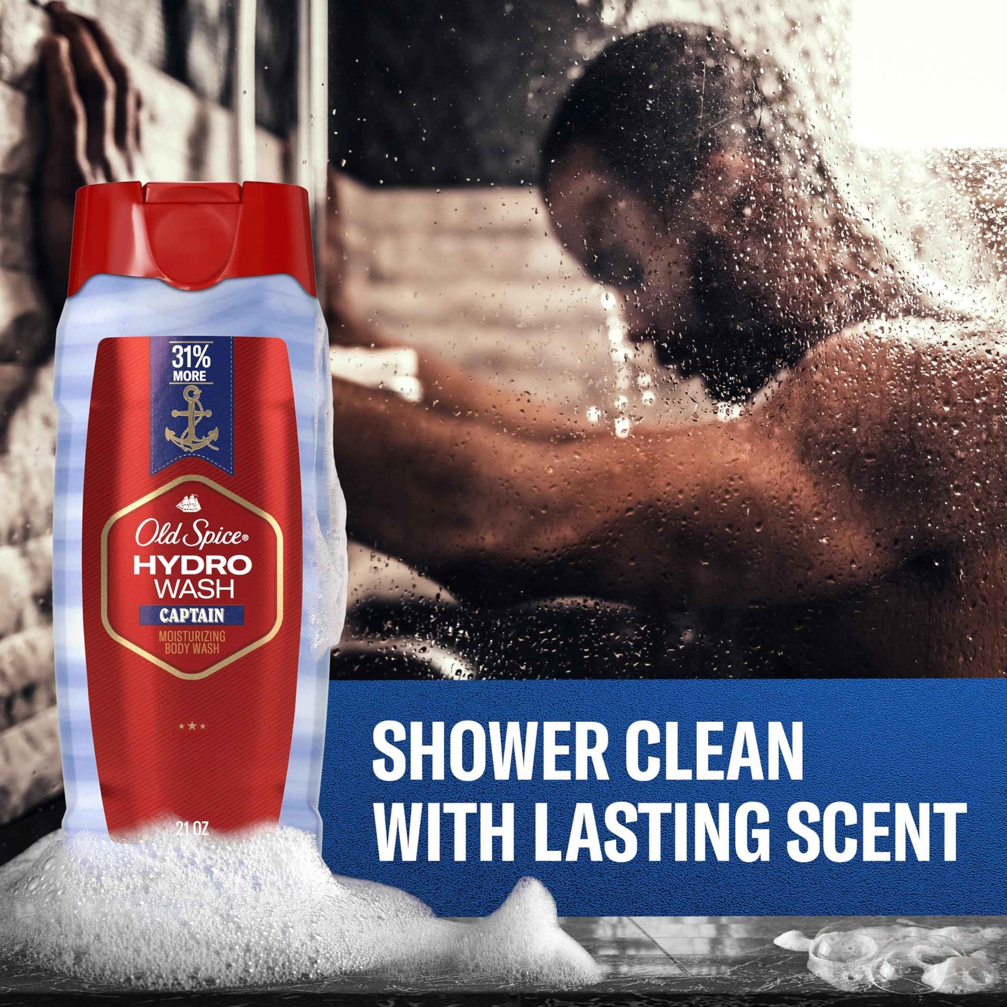 Old Spice Moisturizing Body Wash for Men, Hydro Wash, 2-in-1 Long Lasting Scent & Deep Hydration, 24/7 Shower Fresh, Captain Scent, 21 oz (Pack of 4)