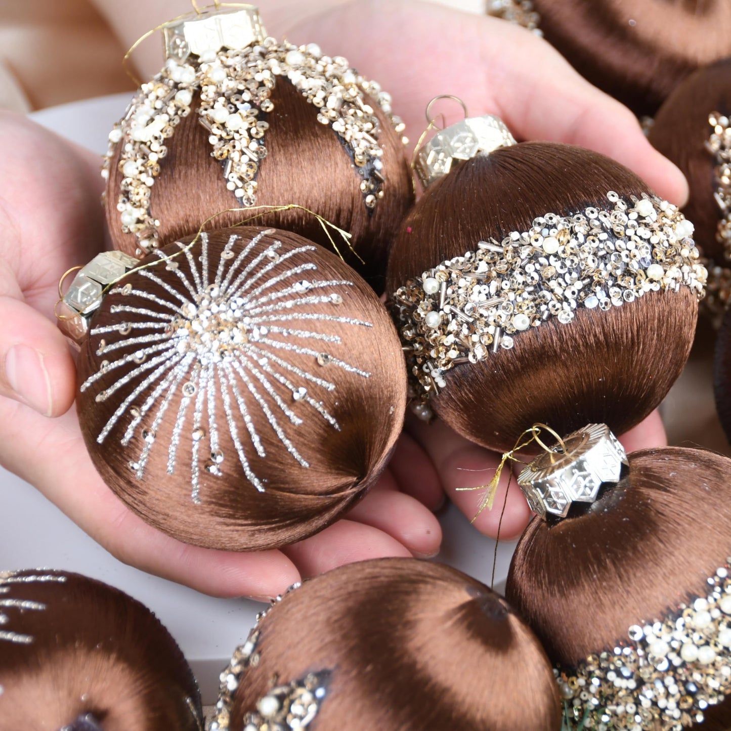 Christmas Ornaments Brown Tree Decorations - Pack of 12 Satin Xmas Balls Ornament - Silk Shatterproof Bulbs Luxury Baubles 80mm 3.15 inch