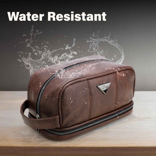 emissary Leather Men's Travel Toiletry Bag, Water Resistant Travel Bathroom Bag Men's Shaving Kit, Valentines Day Gifts for Men, Travel Kit Small Bags for Men, Shaving Bag for Travel Accessories