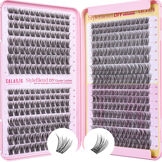 CALAILIS Lash Clusters Wispy 416Pcs D Curl Cluster Eyelash Extensions Multi-Type Mixed DIY Eyelash Clusters Soft and Reusable Ultra-Large Capacity Individual Cluster Lashes (703&HD17)