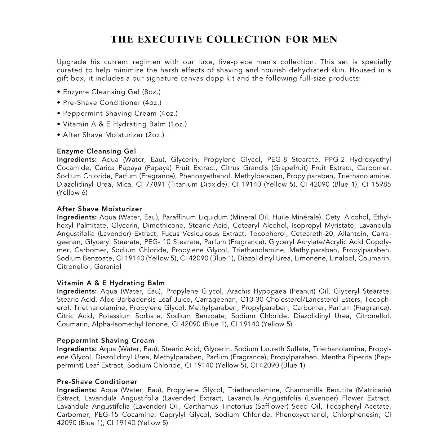 Mario Badescu The Executive Collection for Men, Skin Care Gift Set with Pre Shave Conditioner, Shaving Cream, Vitamin A Hydrating Balm, After Shave Moisturizer, and Enzyme Cleansing Gel