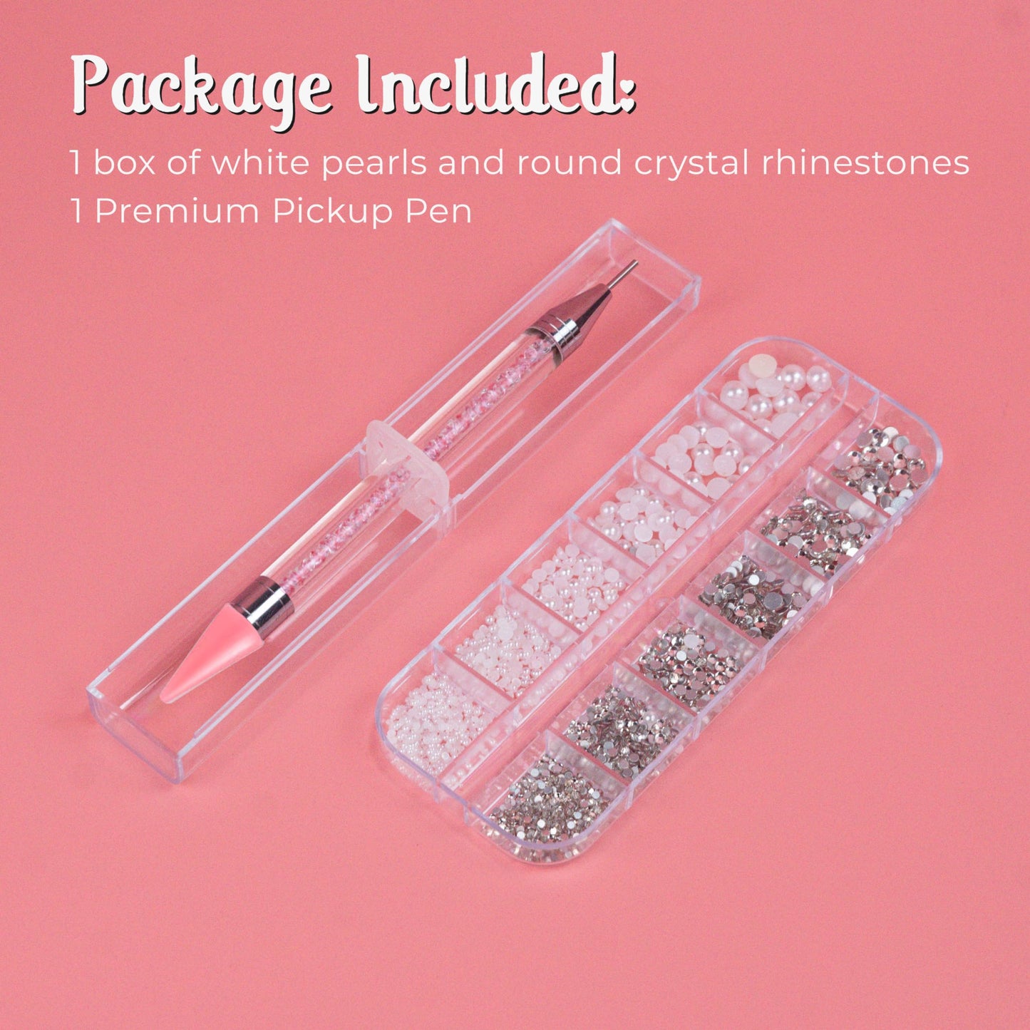 BUNNIEBEAUTY 2700 pcs Nail Pearls and Nail Crystals Rhinestones Diamonds Kit with Premium Wax Pencil for rhinestones, for Nail Decorations and nail art, Nail charms and gems, Gifts for Women