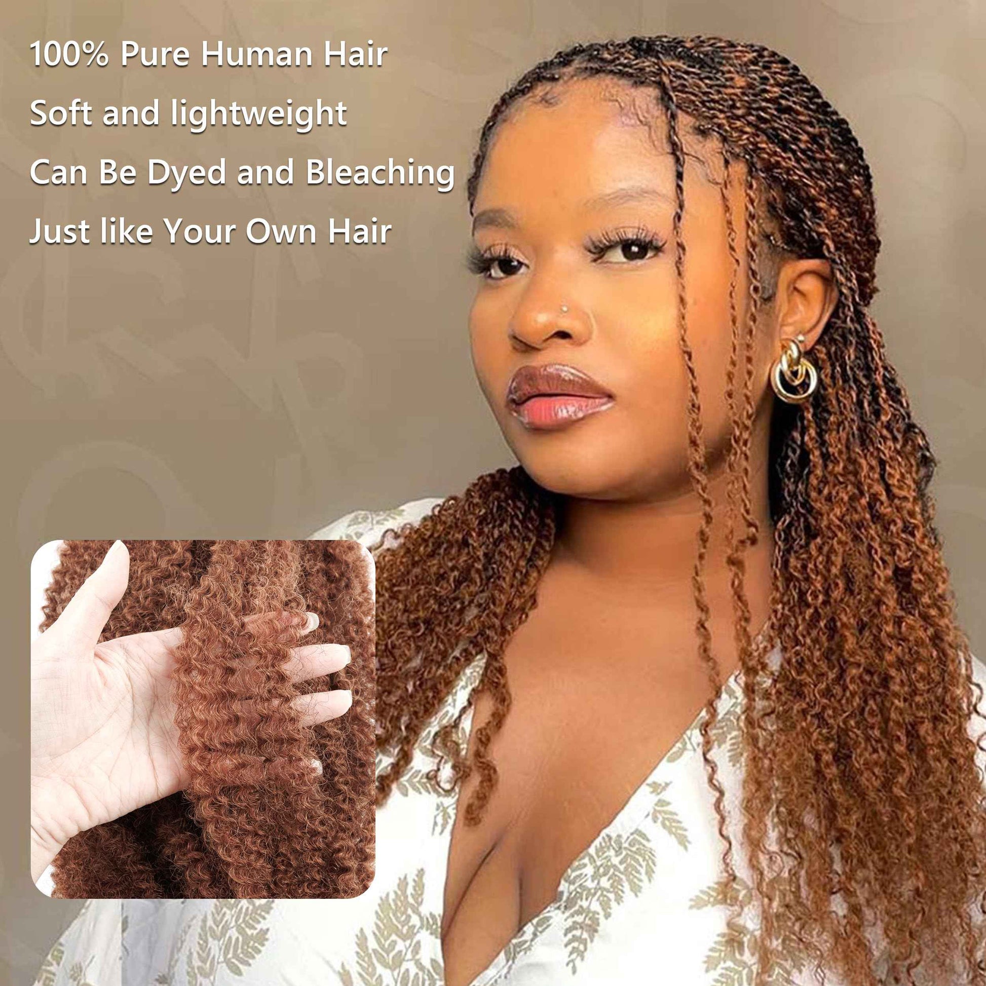 Pre-sretched Afro Kinkys Bulk Human Hair Human Hair for Locs/Twists/Braids/Repair Locs Afro Kinky Curly Bulk Can Bleach And Dye(#30,14inch 50g)