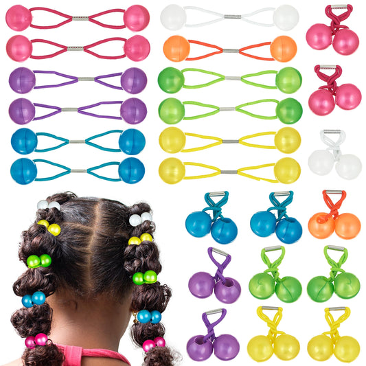 Expressions 24pc Ponytail Ball Hair Elastics Collection,Brightly Colored Marble Finish Twin Bead Ponytail Balls For Girls And Toddlers