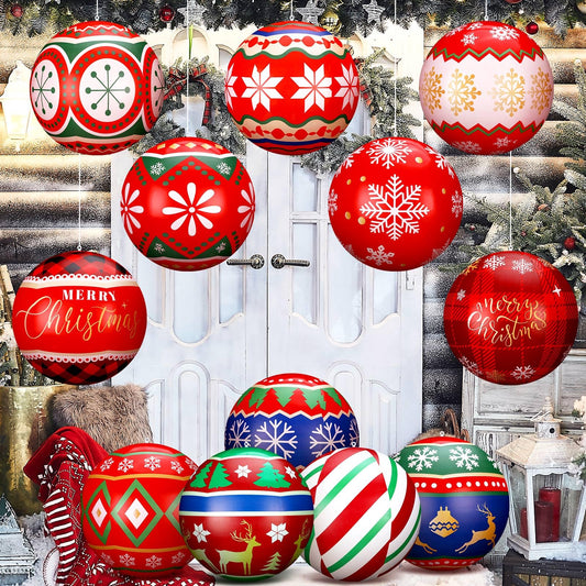 Jetec 12 Pcs 12" Large Light Up Inflatable Christmas Ball PVC Inflatable Independence Day Ornaments Hanging Tree Decorations Inflatable Outdoor Holiday Decor for Patio Porch Garden(Elegant)