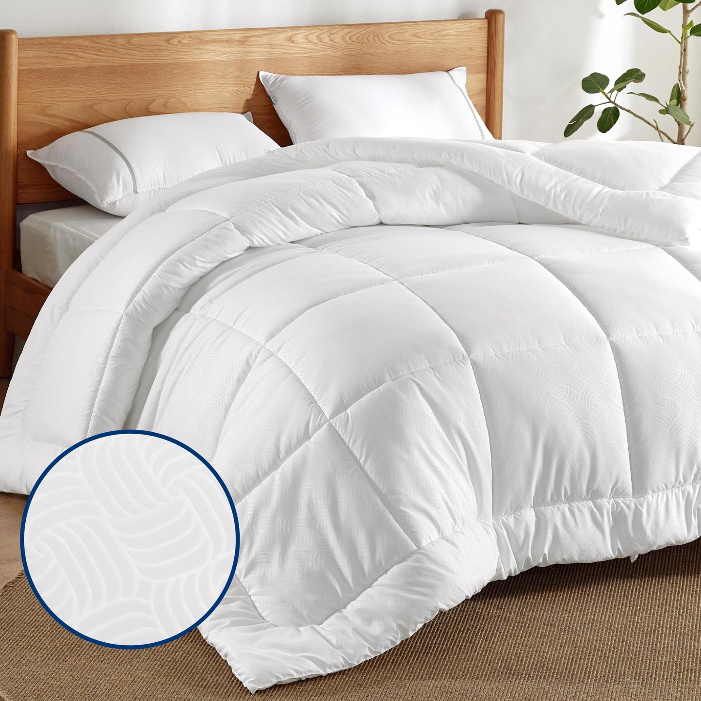 Bedsure Comforter Duvet Insert - Quilted Comforters Twin Size, All Season Duvet, Down Alternative Bedding Comforter with Tabs(Basket Wave White,Twin 88"x68")