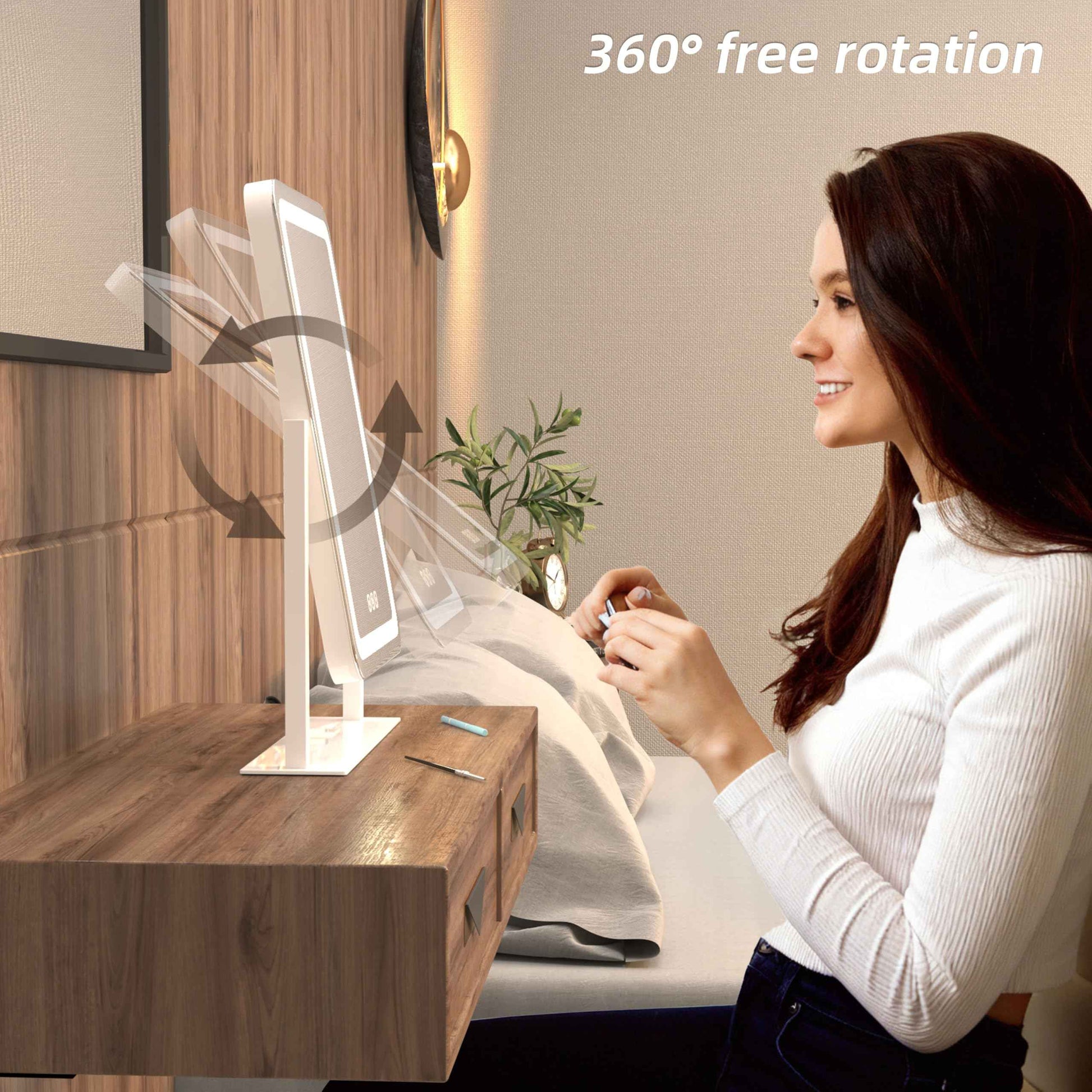 Vanity Mirror with Lights,13.1"×16.7"LED Makeup Mirror,Lighted Makeup Mirror with Lights, Smart Touch Control Dimmable 3 Modes Light, Lighted Up Mirror for Makeup Desk, Bedroom, Dressing Room