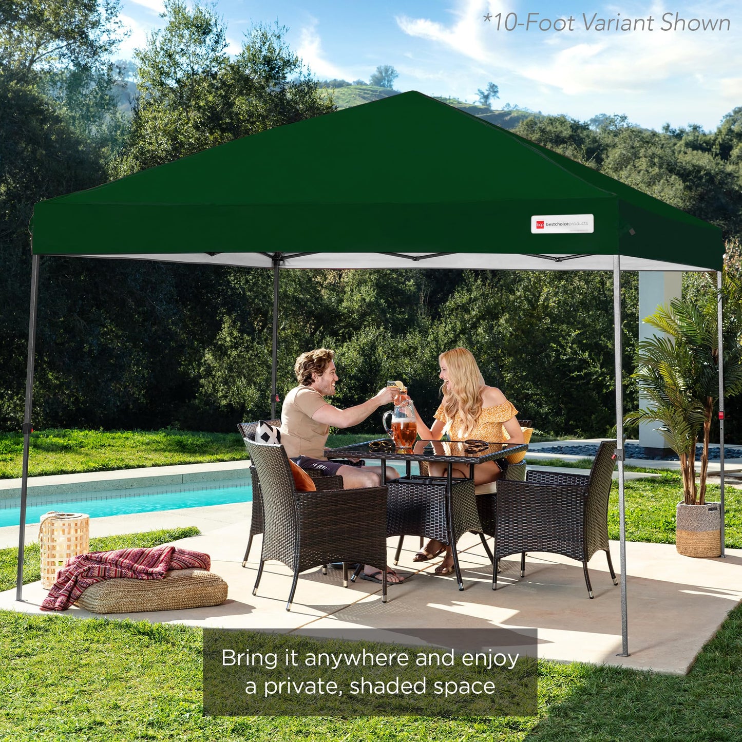 Best Choice Products 8x8ft 1-Person Setup Pop Up Canopy Tent Instant Portable Shelter w/ 1-Button Push, Case, 4 Weight Bags - Forest Green