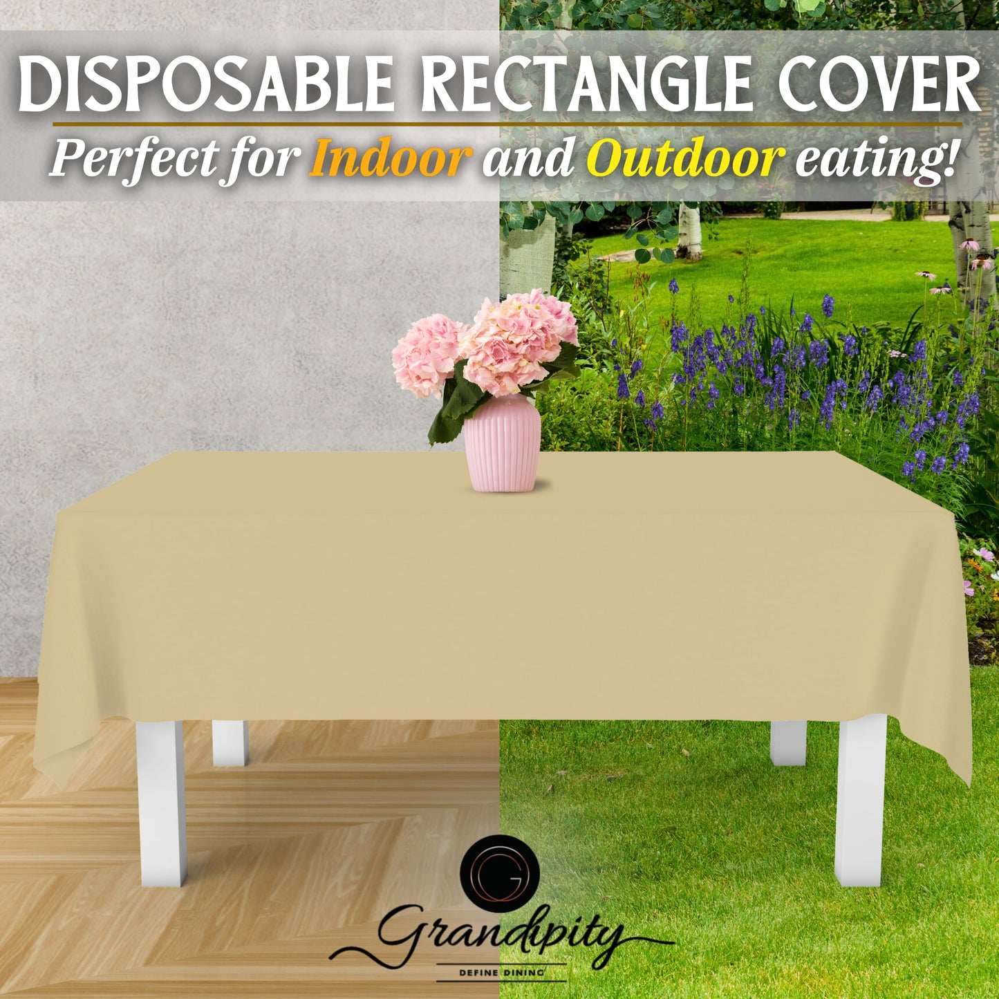 Grandipity Beige 12 Pack Premium Disposable Plastic Tablecloth 54 Inch. x 108 Inch. Decorative Rectangle Table Cover