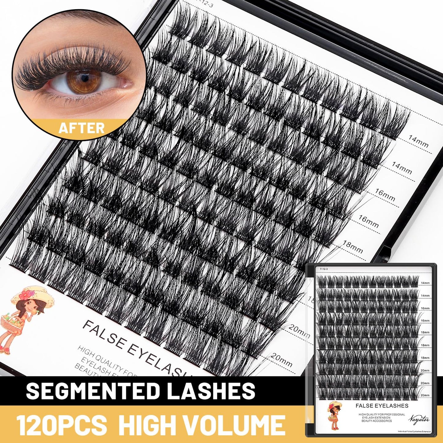 Vayator Wide Cluster D Curl Professional Makeup Individual Cluster Eyelashes Grafting Fake False Eyelashes Eyelash Extension Individual Eyelash (C#14mm)