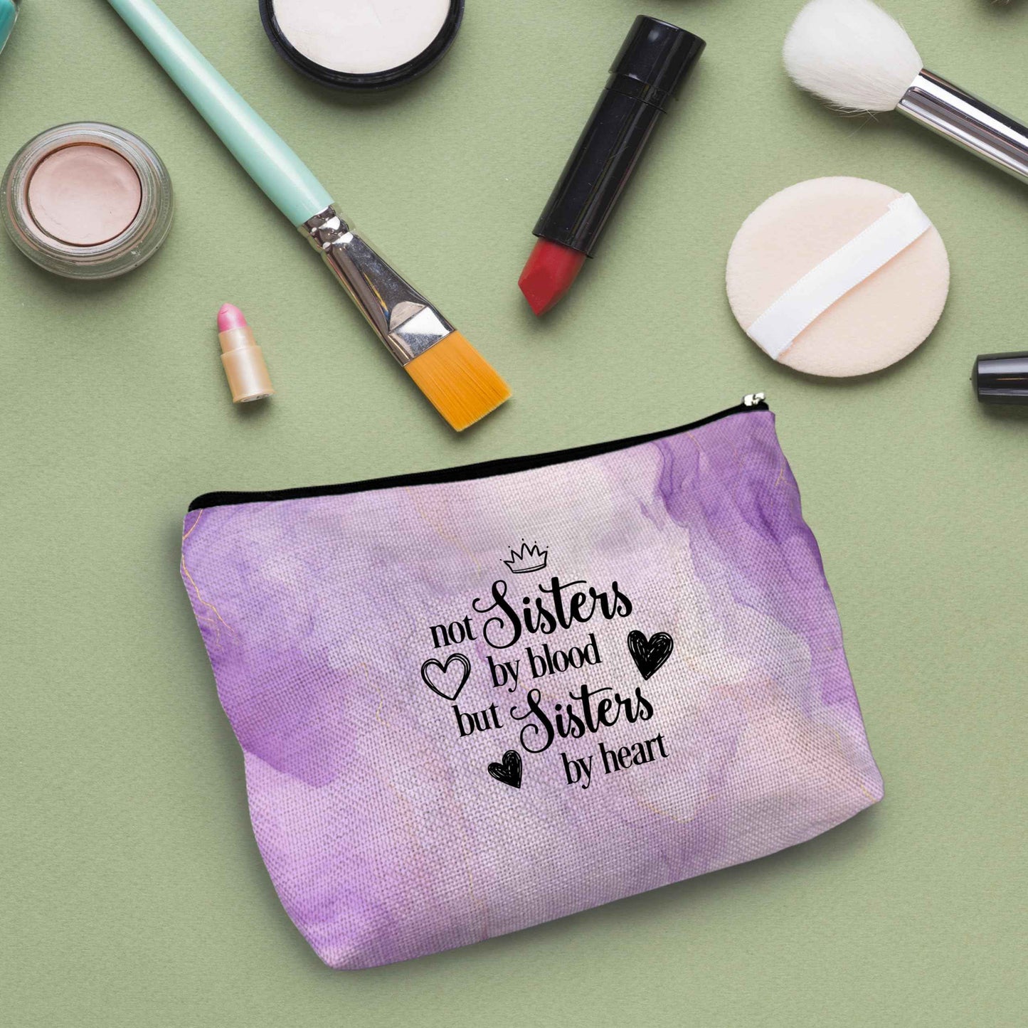 NATSUNO Sister Makeup Bag,Sister Cosmetic Bag,Gifts For Sisters From Sisters,Purple Makeup Bag,Gifts For Sister,Cute Makeup Bags,Girls Makeup Bag,Not Sisters By Blood But Sisters By Heart Makeup Bag
