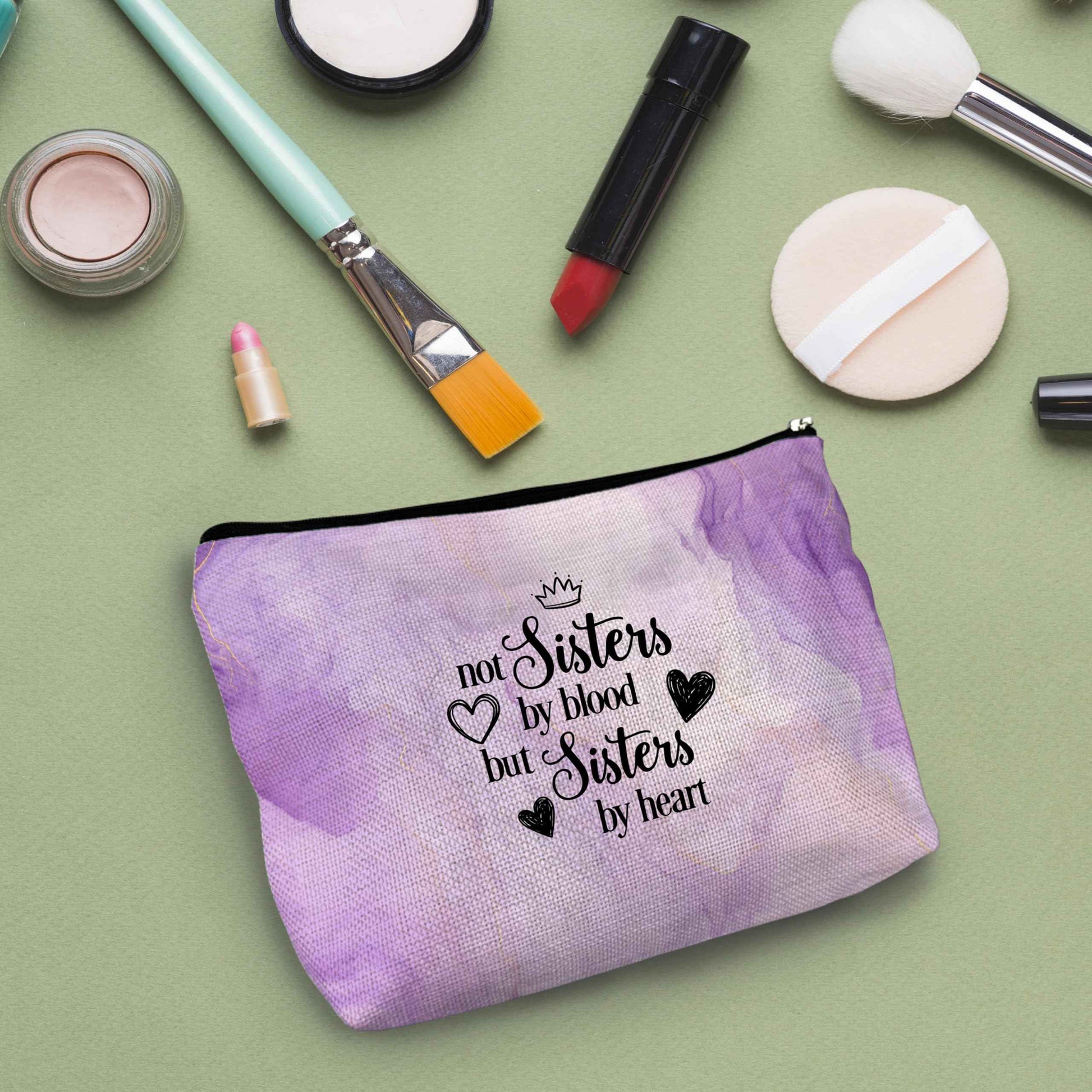 NATSUNO Sister Makeup Bag,Sister Cosmetic Bag,Gifts For Sisters From Sisters,Purple Makeup Bag,Gifts For Sister,Cute Makeup Bags,Girls Makeup Bag,Not Sisters By Blood But Sisters By Heart Makeup Bag