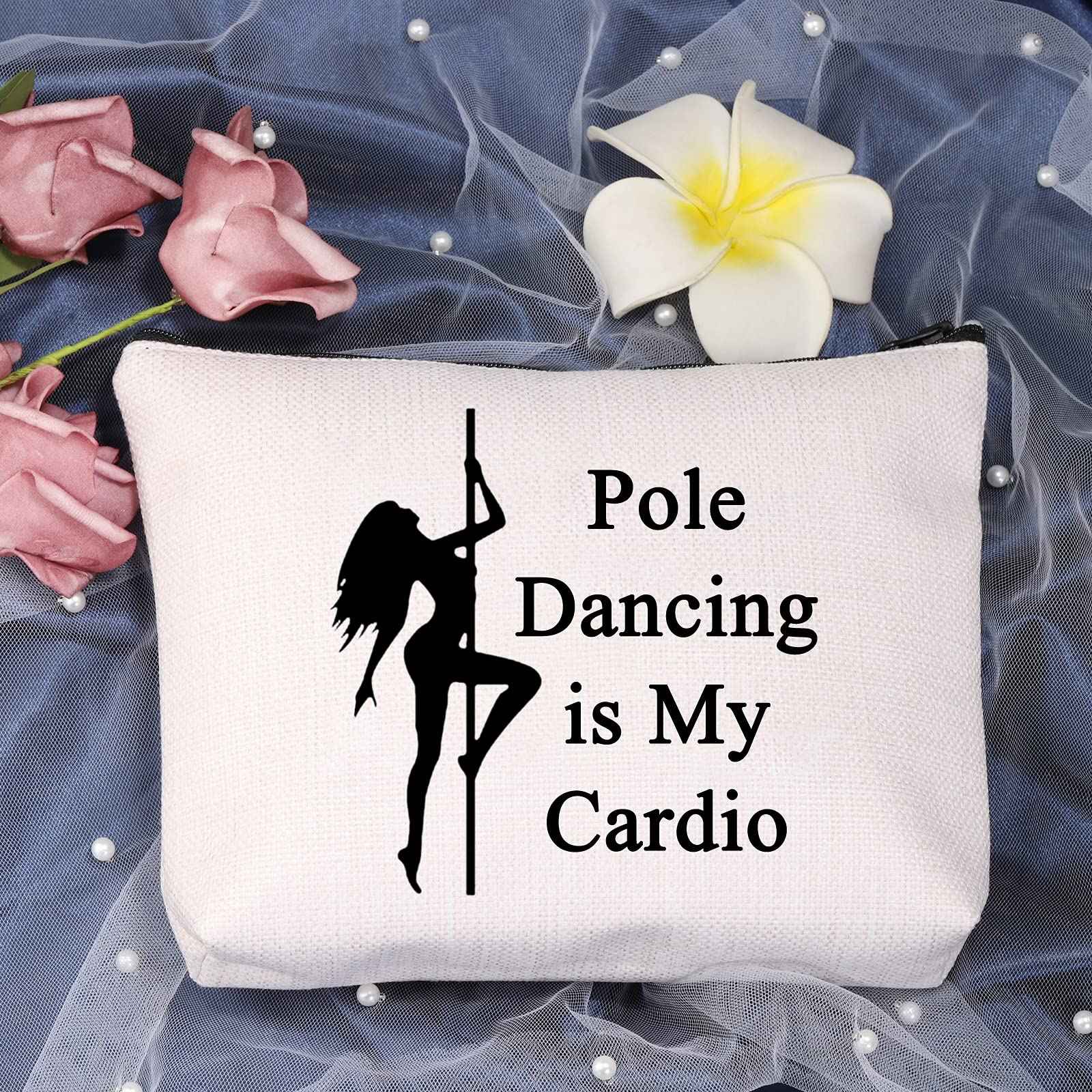 LEVLO Funny Pole Dancing Lovers Gifts Pole Dancing is My Cardio Makeup Bags Pole Dancing Dancer Bags (Pole Dancing is My Cardio)