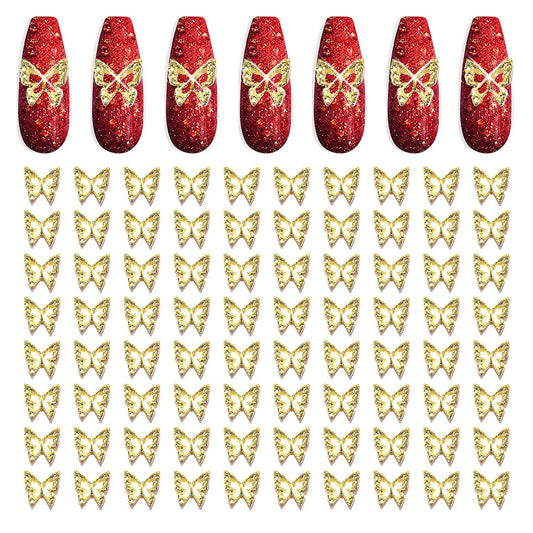 XEAOHESY 100pcs 3D Gold Butterfly Nail Charms Nail Butterfly Charms Nail 3D Charms Butterfly Charms for Nails Butterfly Nail Stickers Butterfly Nails Jewels for Acrylic Nails