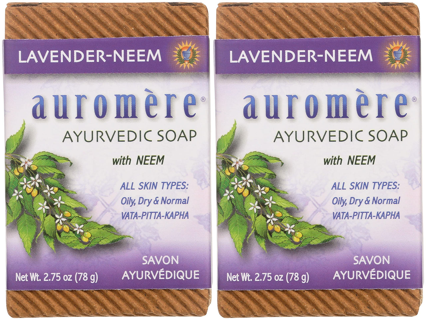 Auromere Ayurvedic Bar Soap, Lavender Neem - Eco Friendly, Handmade, Vegan, Cruelty Free, Natural, Non GMO (2.75 oz), 2 pack