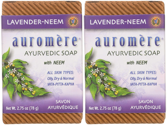 Auromere Ayurvedic Bar Soap, Lavender Neem - Eco Friendly, Handmade, Vegan, Cruelty Free, Natural, Non GMO (2.75 oz), 2 pack