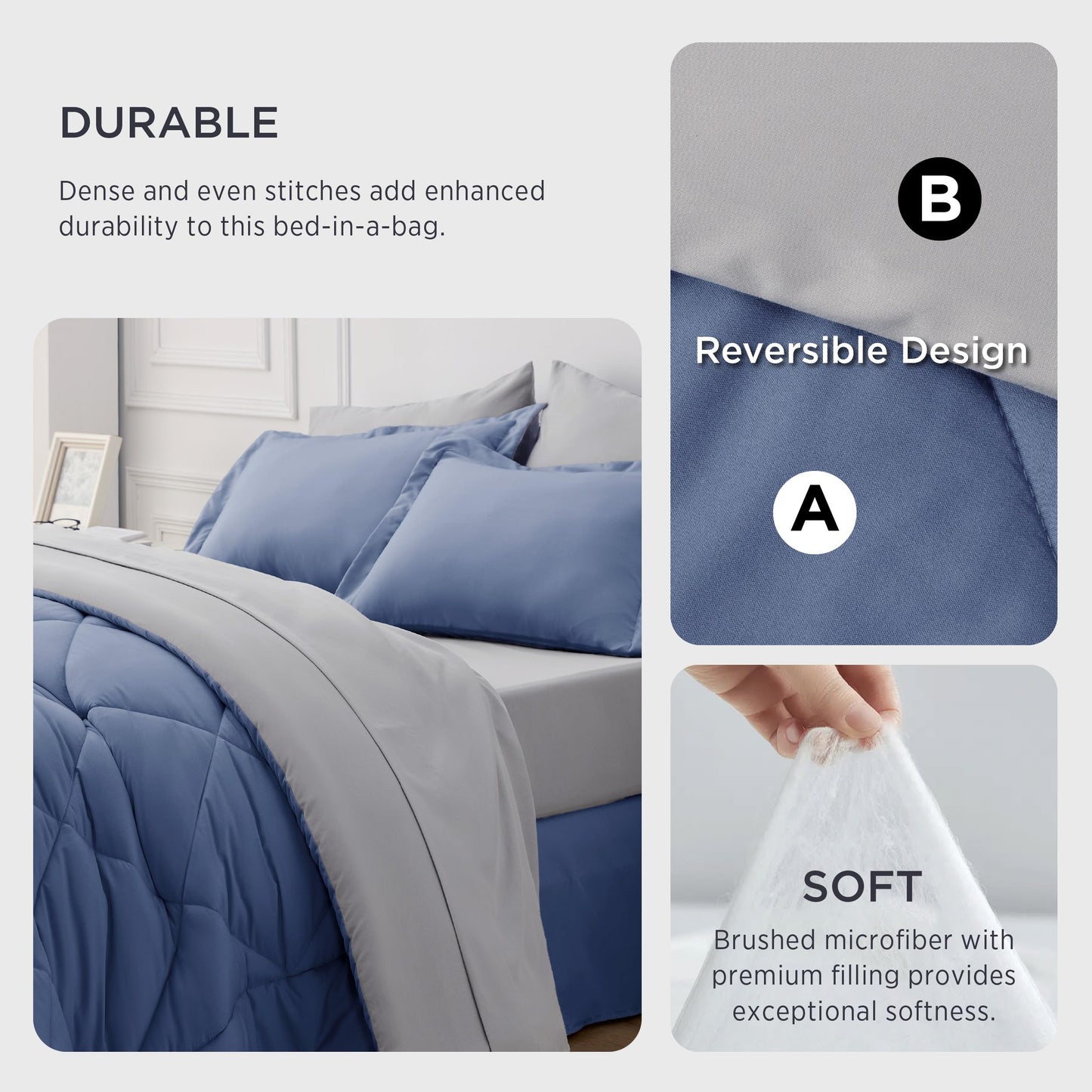 Bedsure Infinity Blue Twin Comforter Set - 5 Pieces Reversible Twin Bed in a Bag, Extra Long Twin Bed Set Infinity Blue and Grey with Comforters, Sheets, Pillowcase & Sham