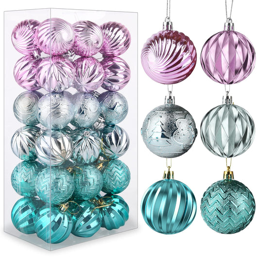 PIIDUOO Christmas Ball Ornaments for Xmas Tree - 36pcs 2.36 inches Shatterproof Christmas Ornament Decoration Bulk Plastic Tree Balls Set, Purple & Teal Colored