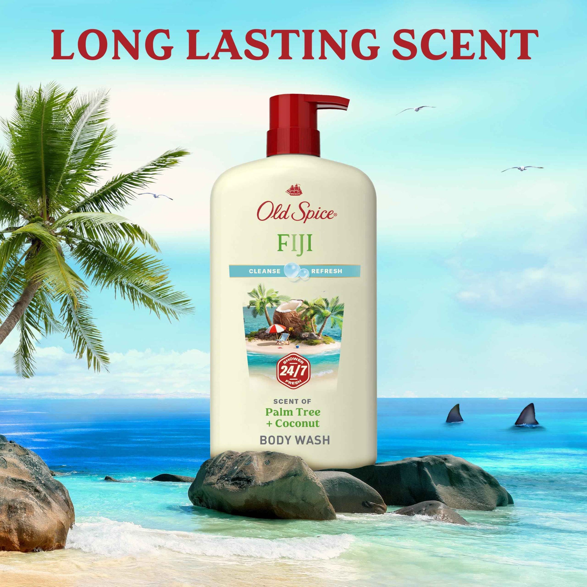 Old Spice Body Wash for Men, 24/7 Shower Fresh with Lasting Scent, Cleanse & Refresh, Gentle on Skin, Vitamin B3, Fiji with Palm Tree + Coconut Scent, 25 oz (Pack of 4)