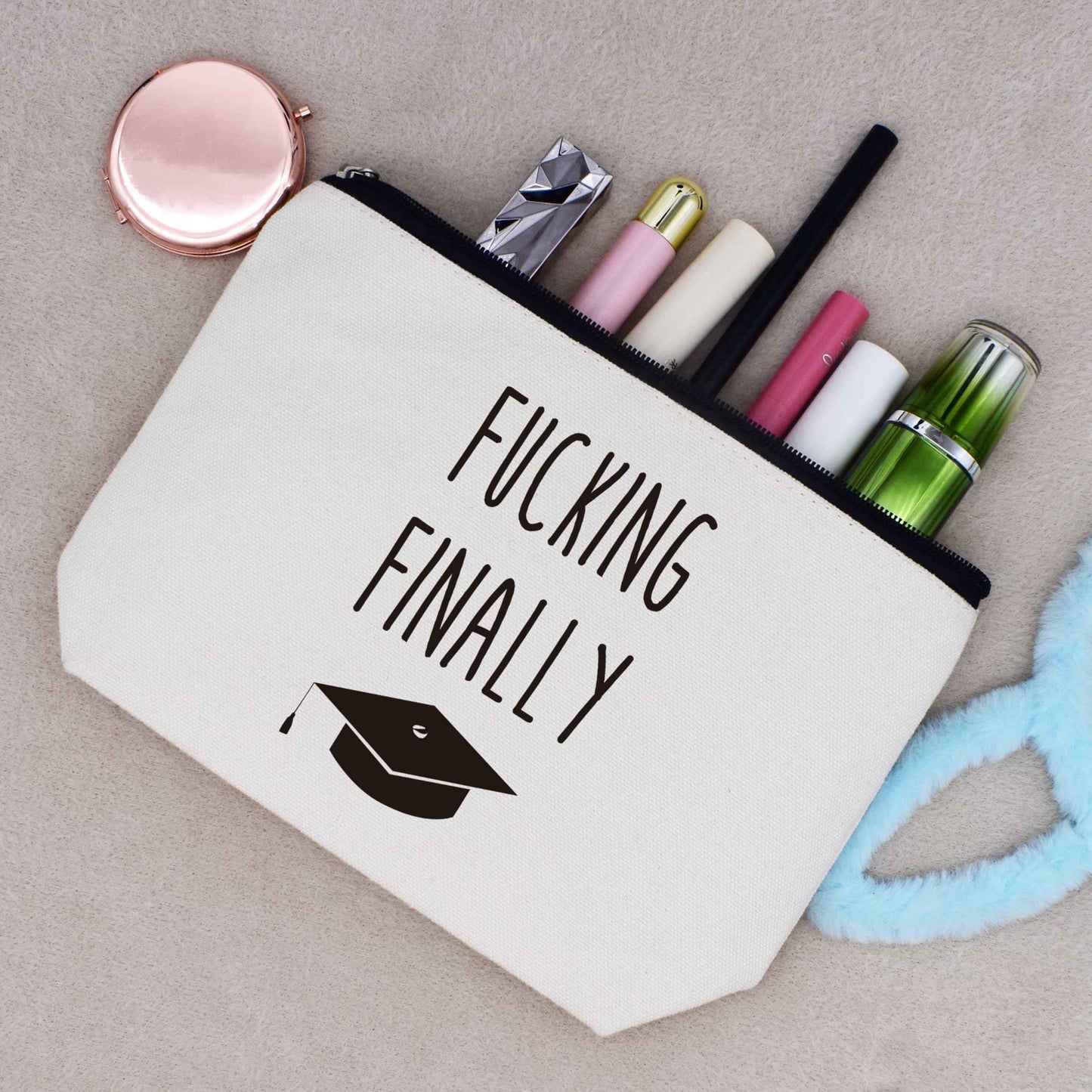 LIBIHUA Finally Graduation Gifts Funny Graduate Congratulation Gifts for Her Bachelors Masters Degree Present Phd Graduation Present Makeup Bag Cosmetic Bag Travel Pouch